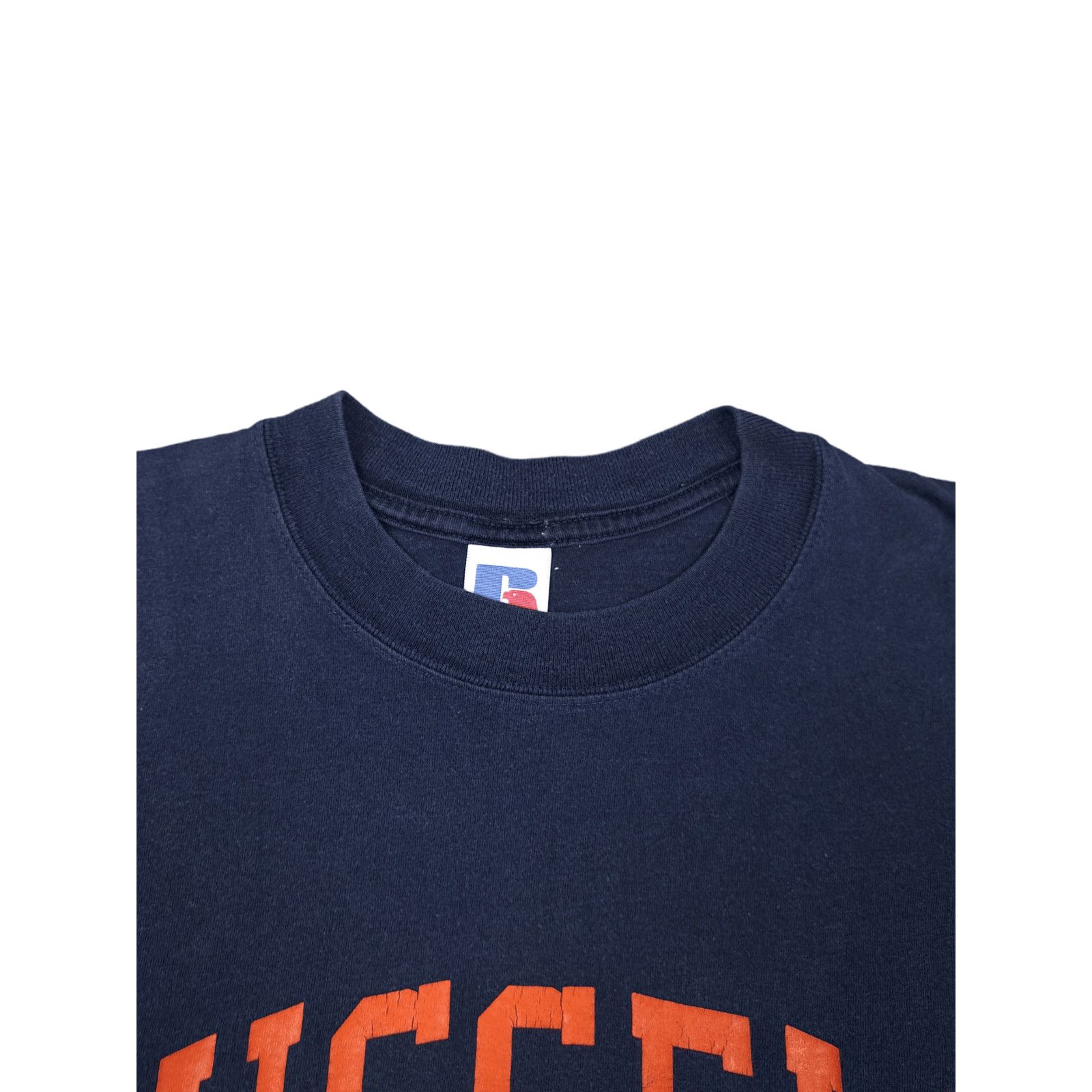 Russell Athletic × Vintage 💎 Vintage Russell Athletic Spell out Big Logo Navy T-shirt Size US L / EU 52-54 / 3 - 6 Thumbnail