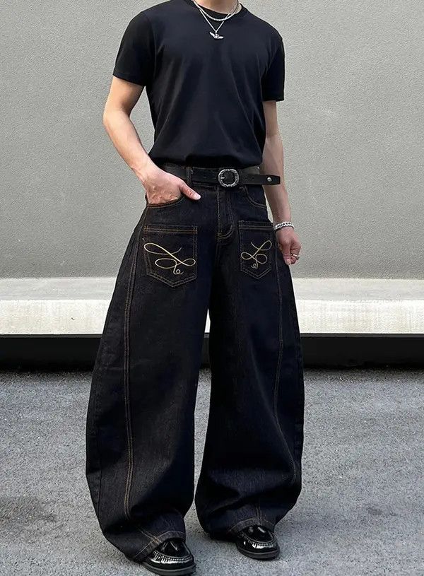 Jean VIBE Embroidered Baggy Wide Leg Jeans Size US 30 / EU 46 - 5 Thumbnail