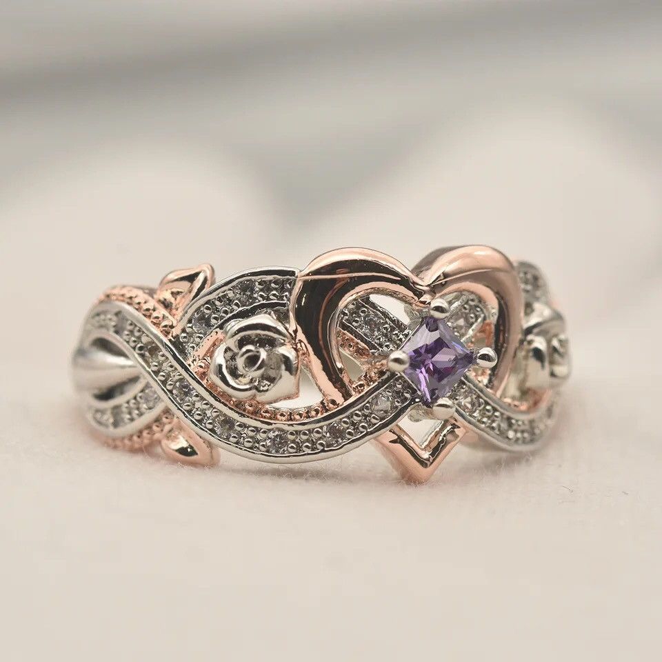 Designer × Jewelry Heart Rings with Romantic Rose Flower Size ONE SIZE - 4 Thumbnail