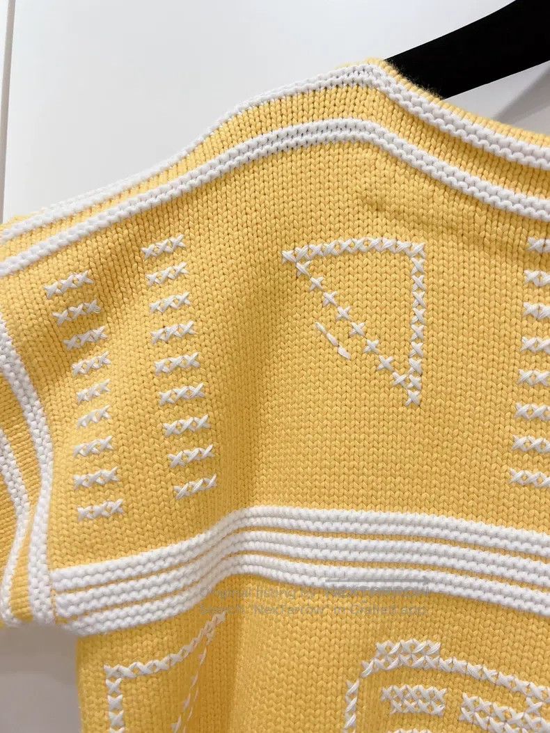 Hermes Hermes Yellow and White Mixed Colorwork Sweater Size XXS / US 00 / IT 34 - 3 Thumbnail