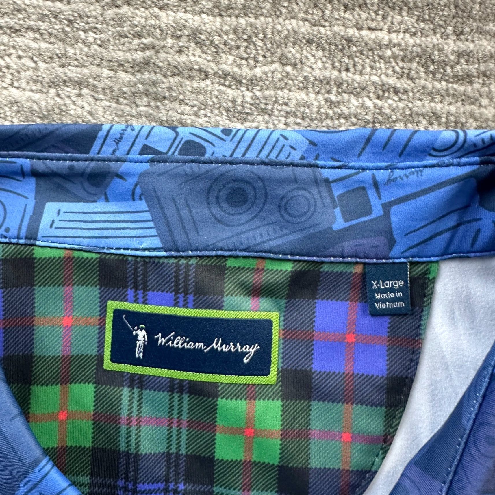 Vintage William Murray Polo Shirt Mens XL Blue All Over Print Golf Logo Performance Size US XL / EU 56 / 4 - 7 Thumbnail