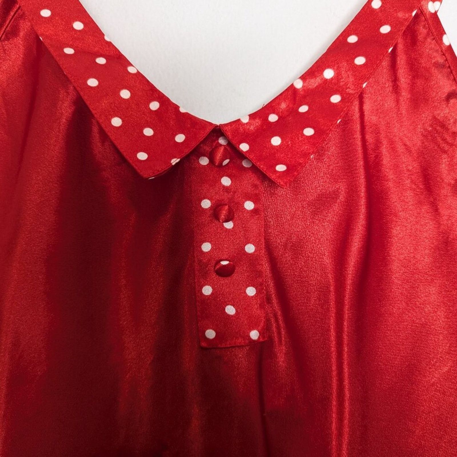 Vintage Body Drama Vintage 90s Red Satin Slip Dress Polka Dot Collar Size M / US 6-8 / IT 42-44 - 4 Thumbnail