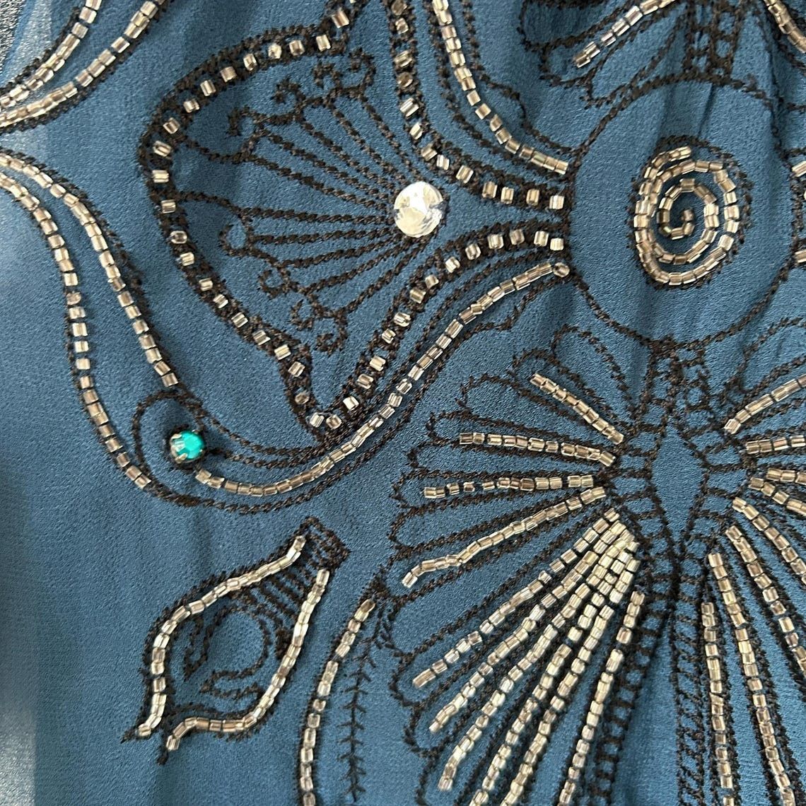 Vintage Y2K Sheer Teal Blue Beaded Mini Dress Size M / US 6-8 / IT 42-44 - 10 Thumbnail
