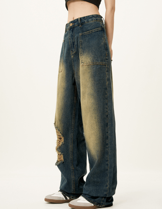 Japanese Brand × Jean American retro distressed washed loose jeans for men Size US 32 / EU 48 - 4 Thumbnail
