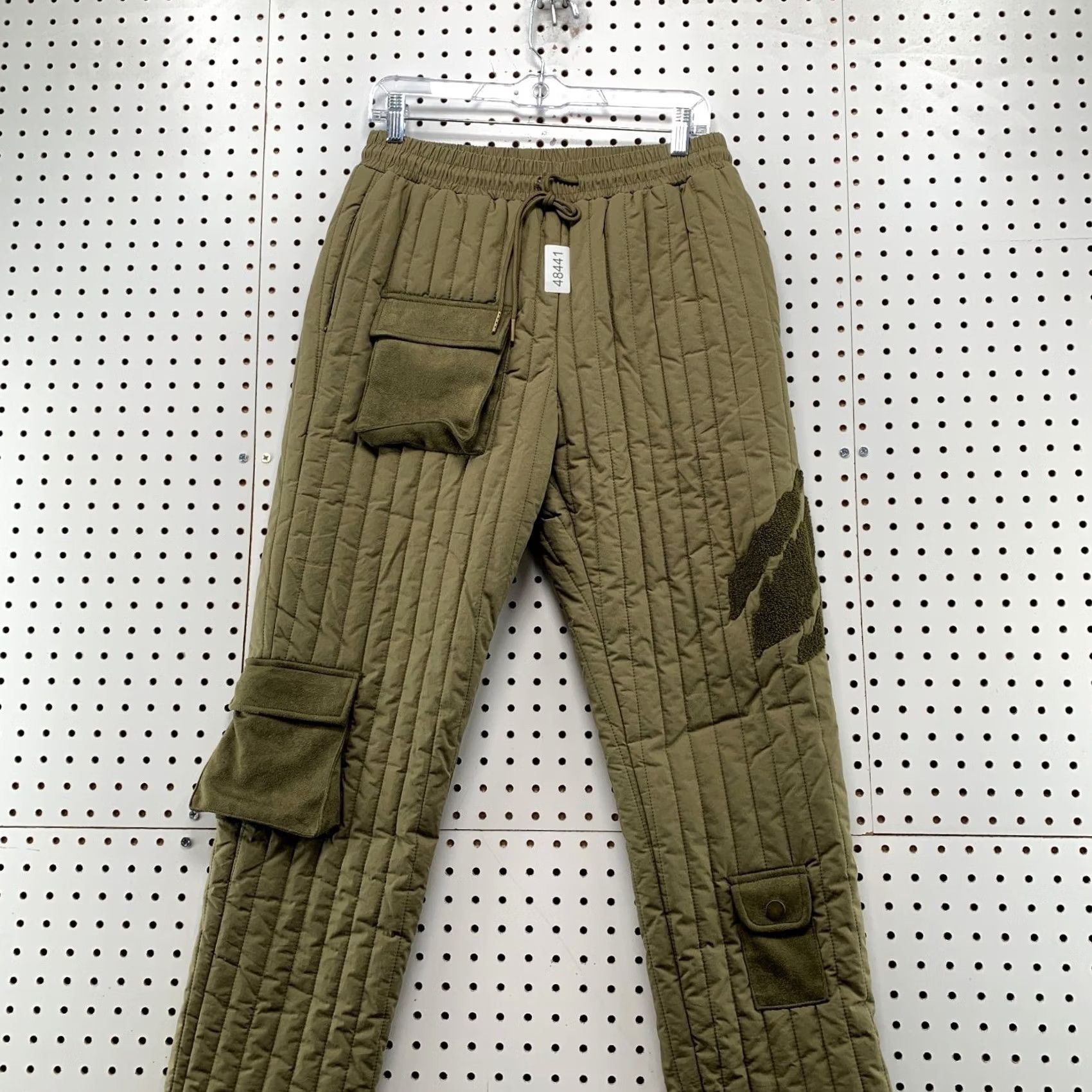 Olive Tier Cargo Pants Mens M Olive Green Quilted Insulated Retro Size 32" / US 10 / IT 46 - 4 Thumbnail