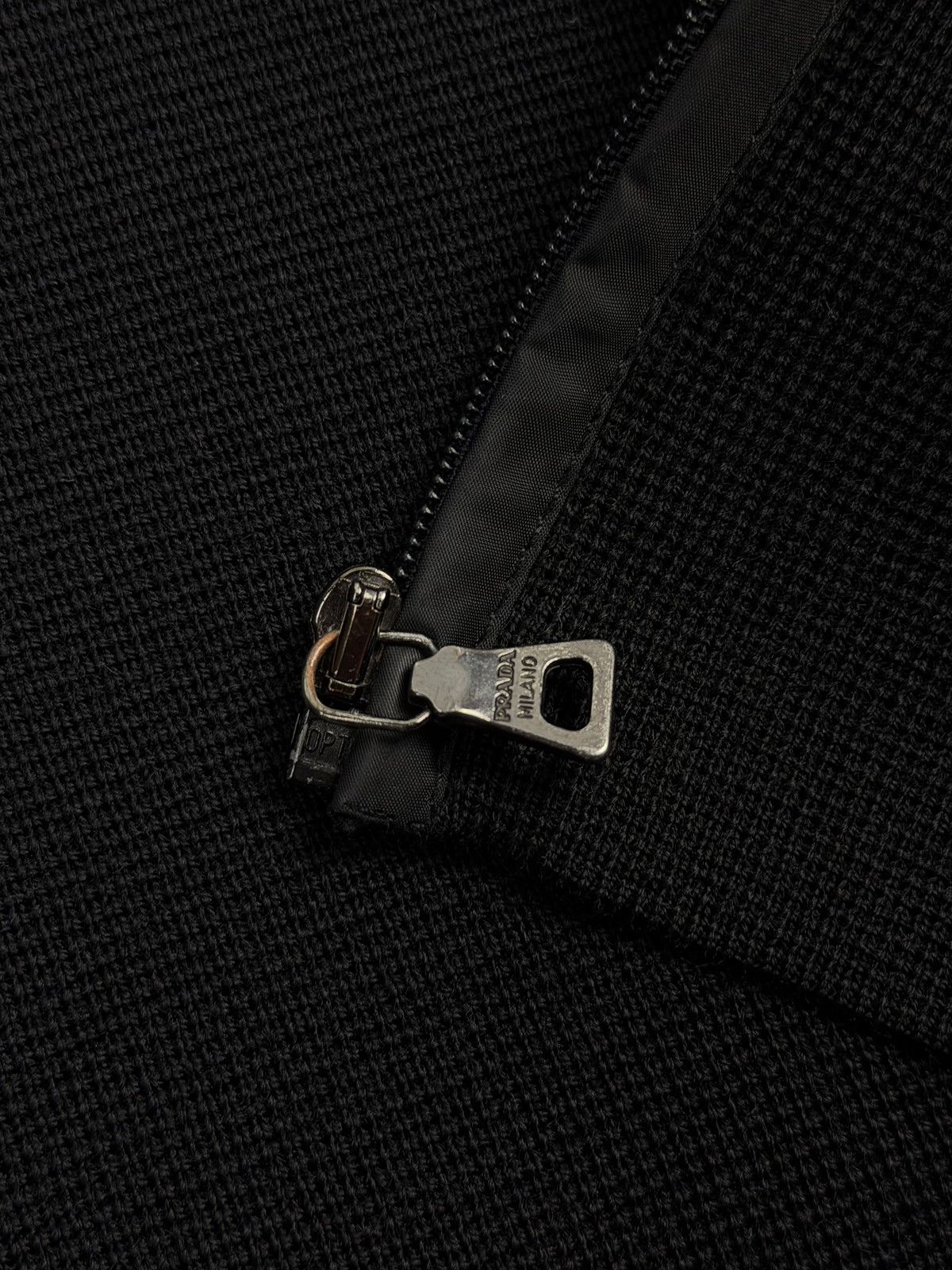 Prada Wool Knit Full Zip Sweater Nylon Panels Black Women's