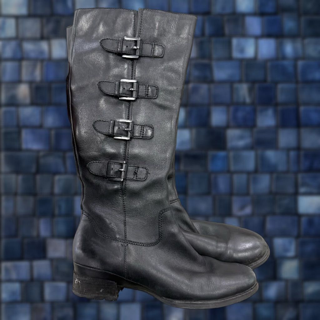 Ecco ECCO Hobart Tall Riding Boot Womens 39/8 Black Leather Moto Buckle Straps Zipper Buckle Western Casual Workwear Comfortable Boots Size US 8 / IT 38 - 1 Thumbnail