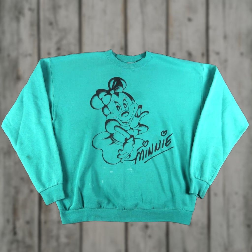 Disney VINTAGE Disney Sweatshirt Minnie Mouse Crewneck Teal 2XL 90s Cartoon Retro Unisex Adults Sweatshirt Mens Womens Girls Boys Size XXL / US 16-18 / IT 52-54 - 1 Thumbnail