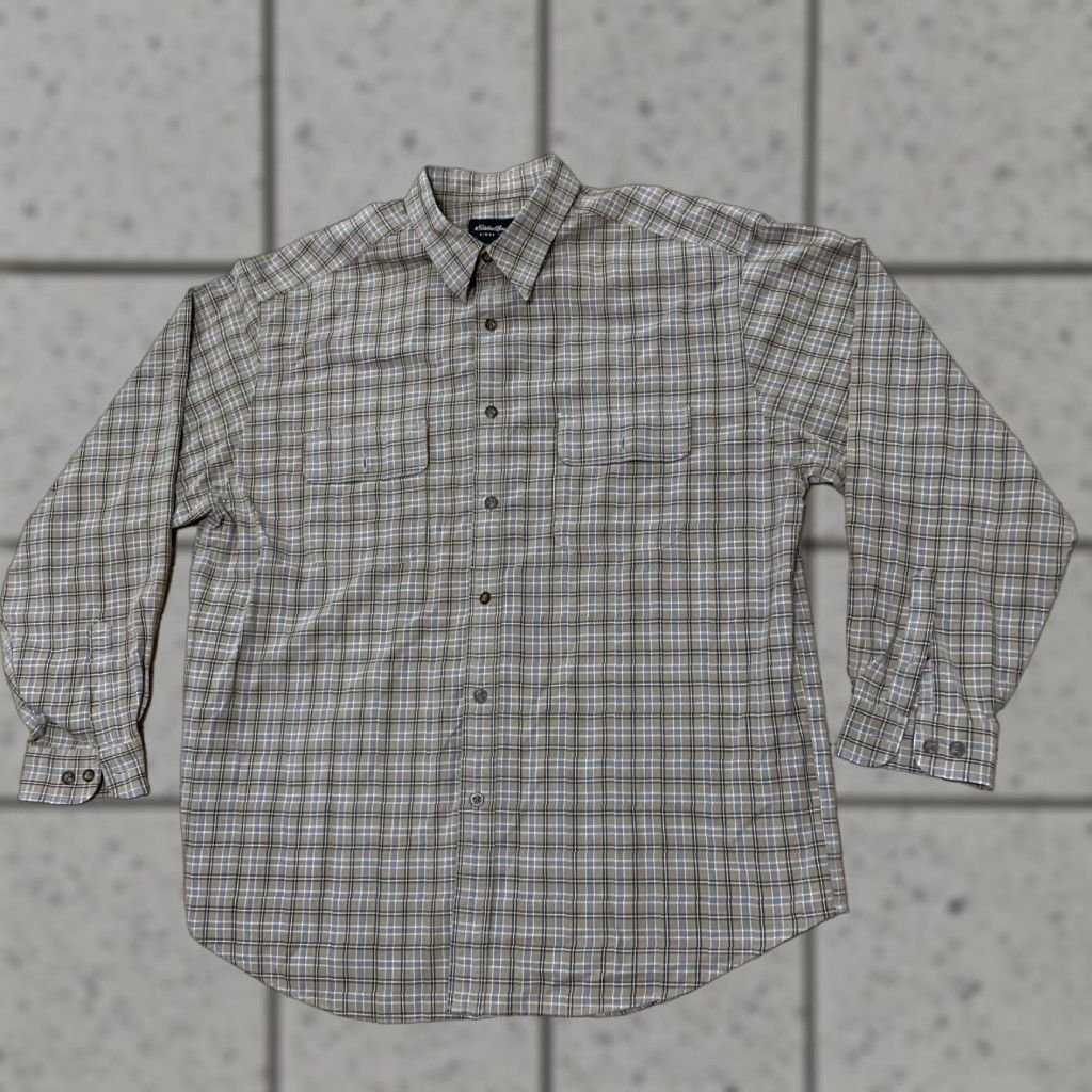 Eddie Bauer VINTAGE Eddie Bauer Button-Up Shirt Men XL Twill Canvas Pockets 90s Y2k Outdoor Tan Gold Brown Plaid Size US XL / EU 56 / 4 - 1 Thumbnail