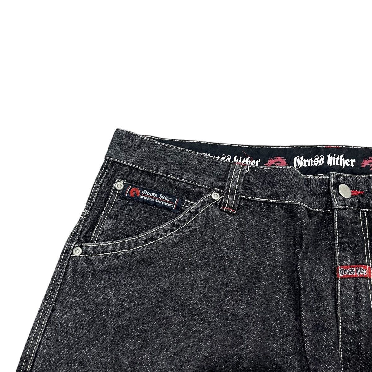 If Six Was Nine 🐲 Grass Hither Embroidery Baggy Cargo Black Denim Pant Size US 40 / EU 56 - 5 Thumbnail
