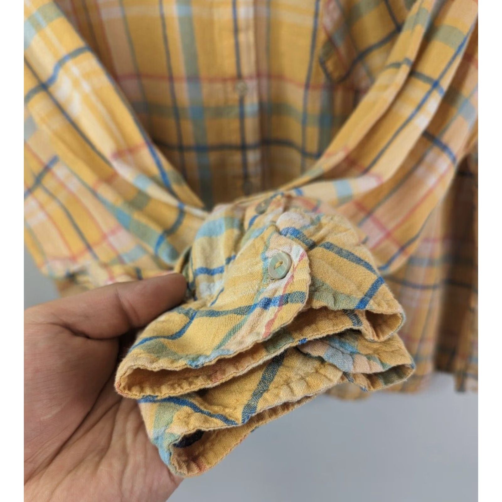 Vintage Candace Cameron Bure Button Top Women 2X Apricot Plaid Linen Viscose Tee Shirt Knit Casual Shirt Size XXL / US 16-18 / IT 52-54 - 2 Thumbnail