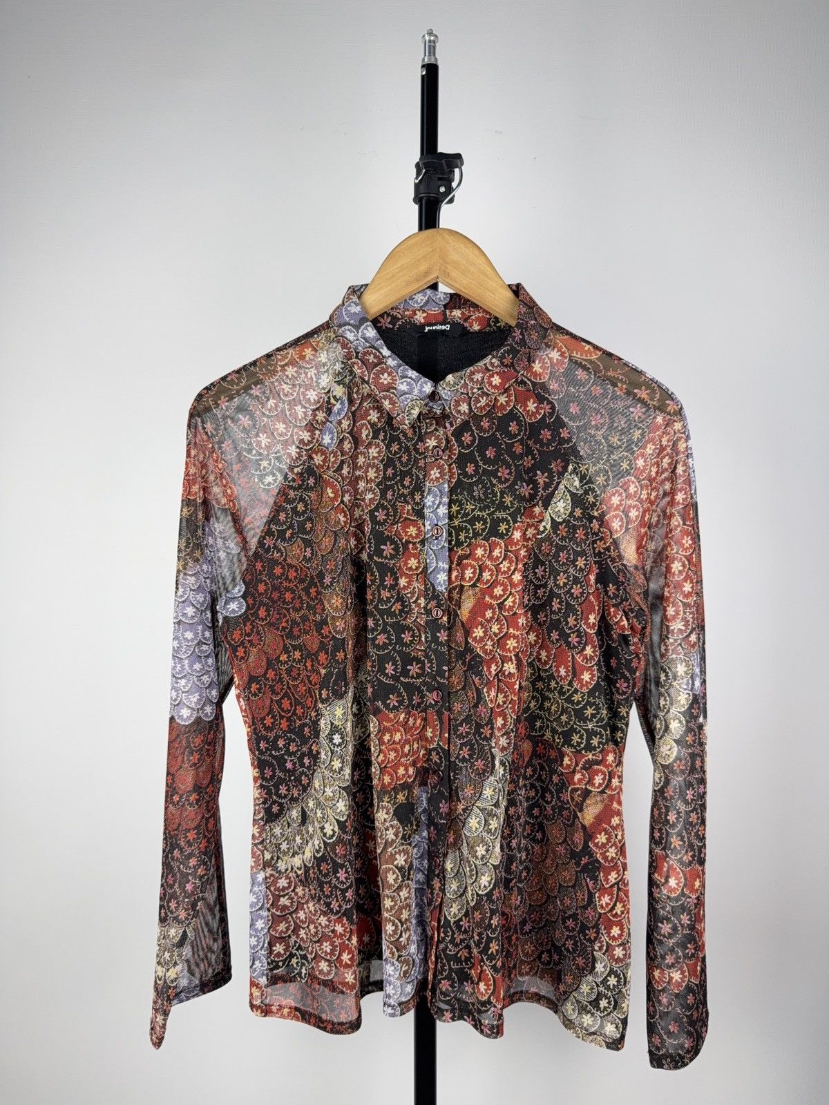 Desigual × Vintage Desigual Womens Mesh Shirt Blouse JPG Style Rare Y2K Size L / US 10 / IT 46 - 1 Thumbnail