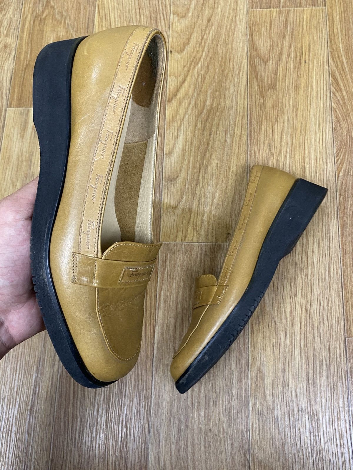Salvatore Ferragamo Salvatore Ferragamo Beige Leather Loafers Monogram Lettering Size US 6.5 / IT 36.5 - 1 Thumbnail