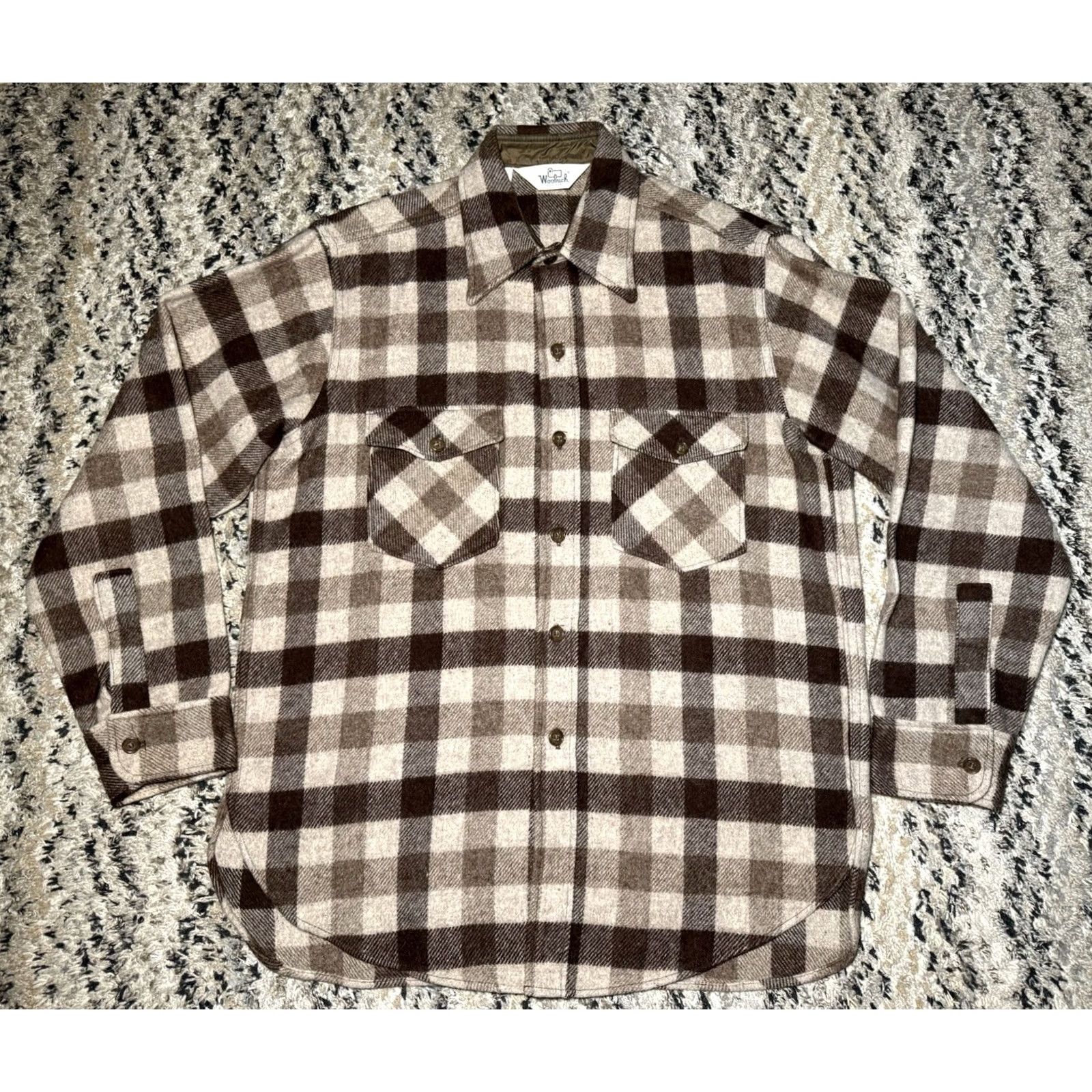 Vintage VINTAGE Woolrich Lumberjack Buffalo Plaid Button-Up Shirt Shacket Large Brown Tan 70s Mens L Size US L / EU 52-54 / 3 - 2 Thumbnail