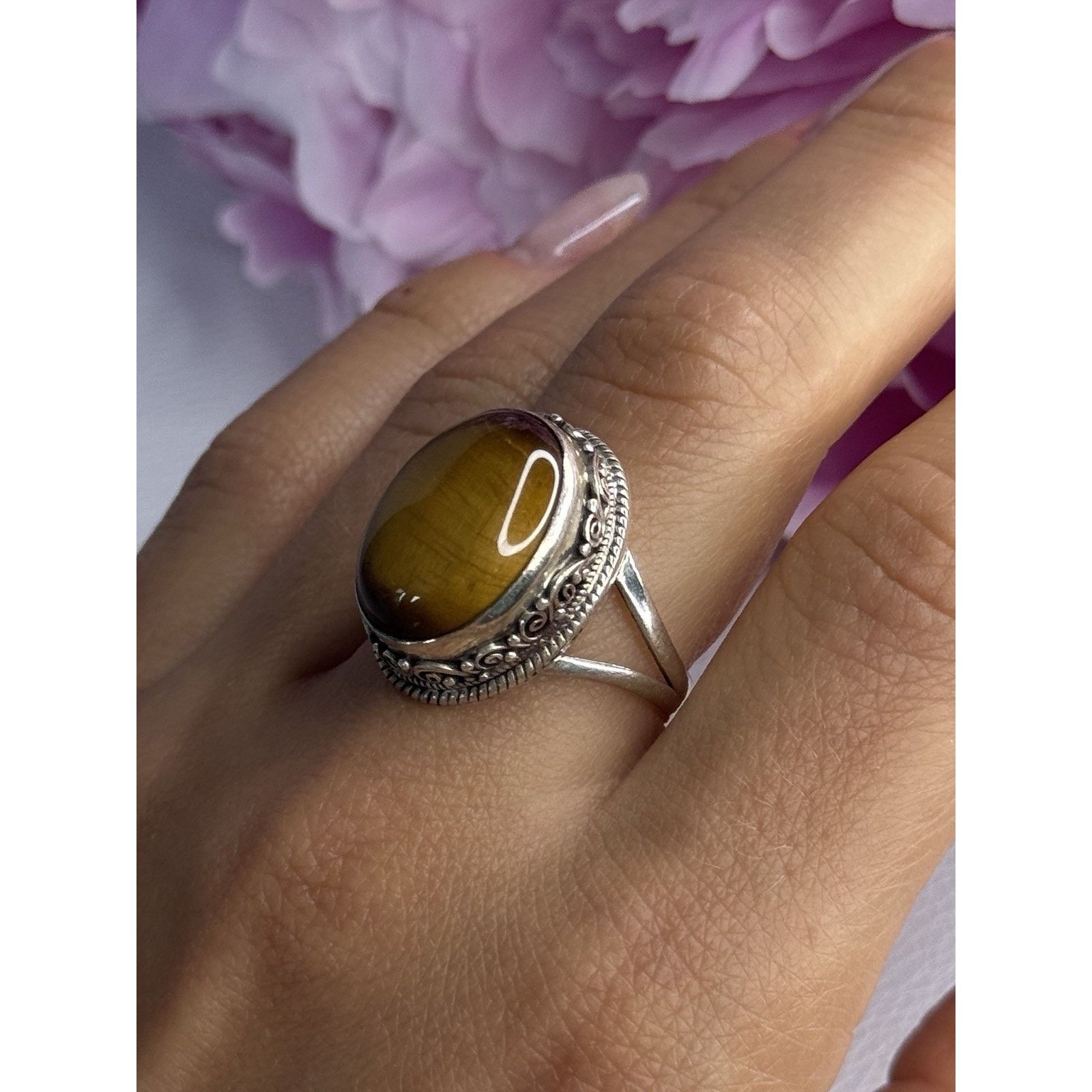 Jewelry VINTAGE 925 STERLING SILVER TIGER EYE RING SIZE 9 Size ONE SIZE - 7 Thumbnail
