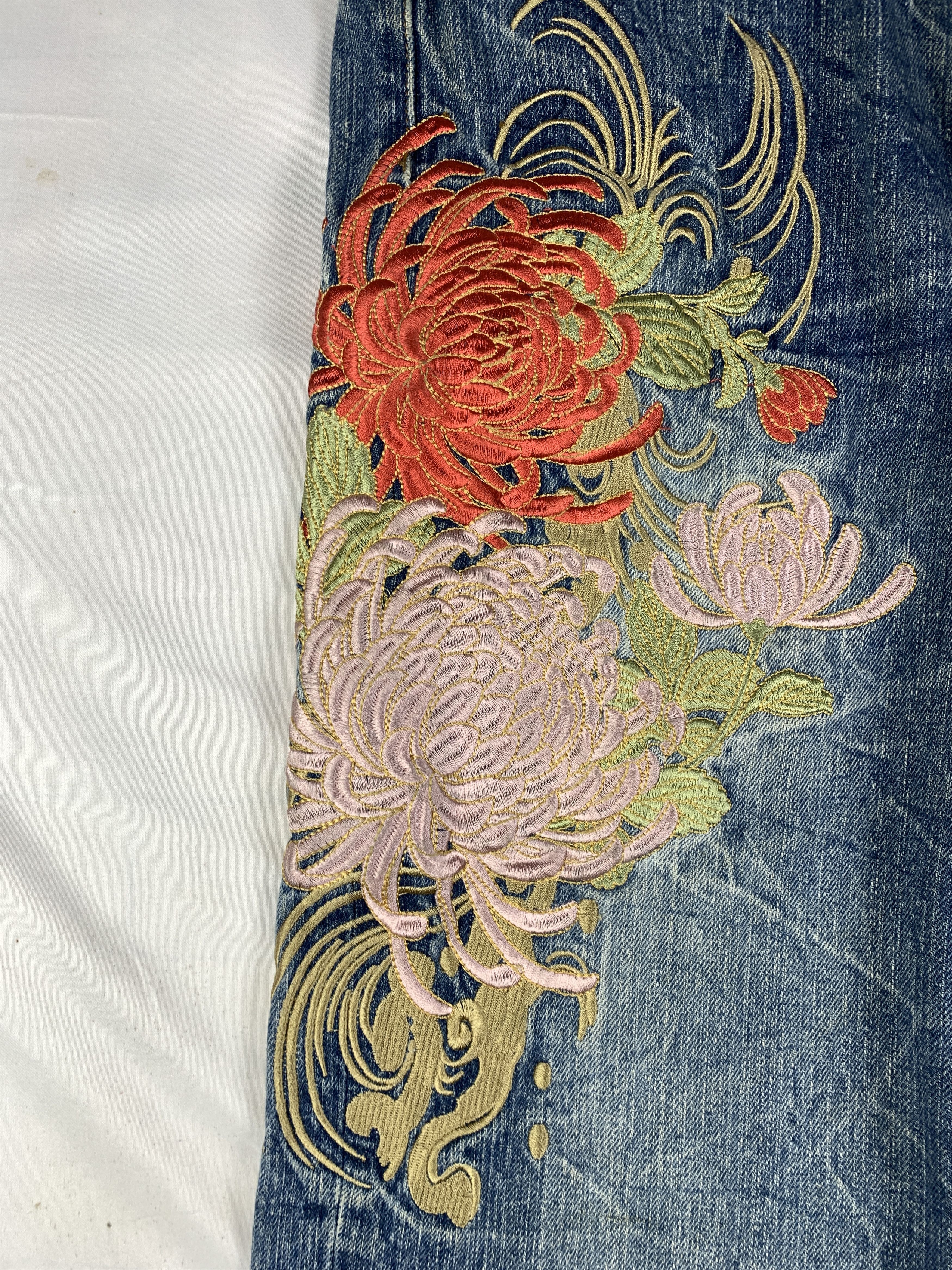 Japanese Brand Hishyouhakurei Blue Sukajan Koi Lily Relaxed Jeans (36) Size US 36 / EU 52 - 5 Thumbnail
