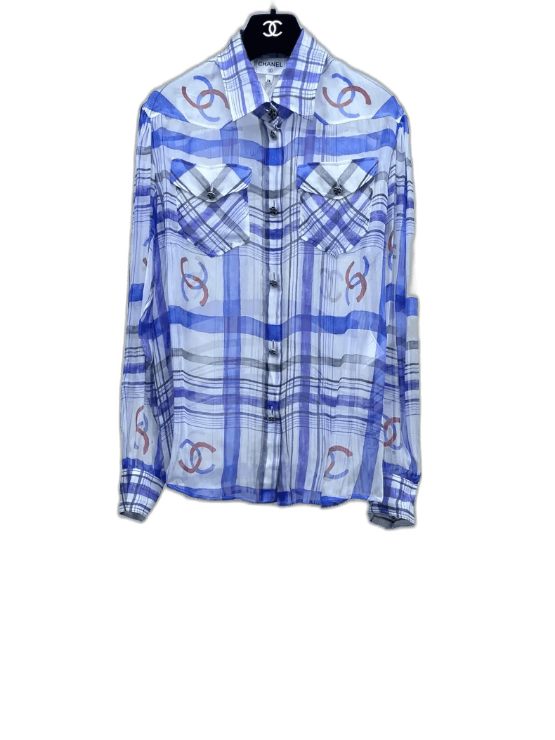 Chanel Chanel Blue White Plaid Silk Shirt Size M / US 6-8 / IT 42-44 - 1 Thumbnail