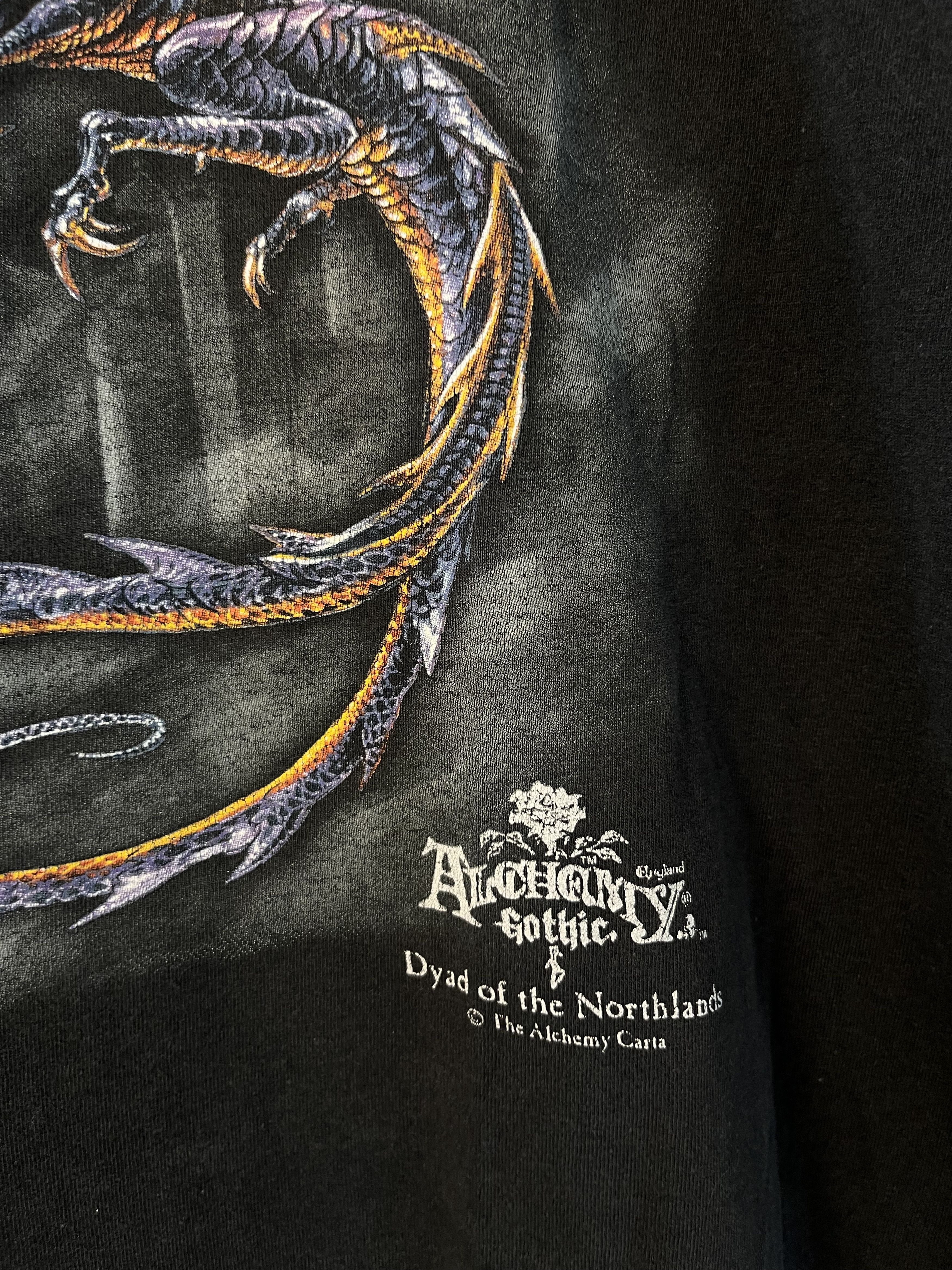 Vintage Dragon and Sword Skull Goth Distressed Washed RPG T Shirt Size US XL / EU 56 / 4 - 3 Thumbnail