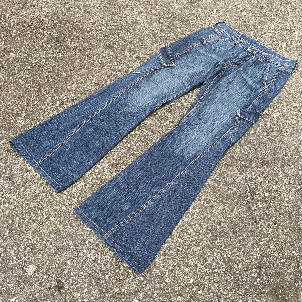 If Six Was Nine Flared Cargo Denim Brappers Boot Cut Jeans Low Rise Size US 28 / EU 44 - 2 Thumbnail