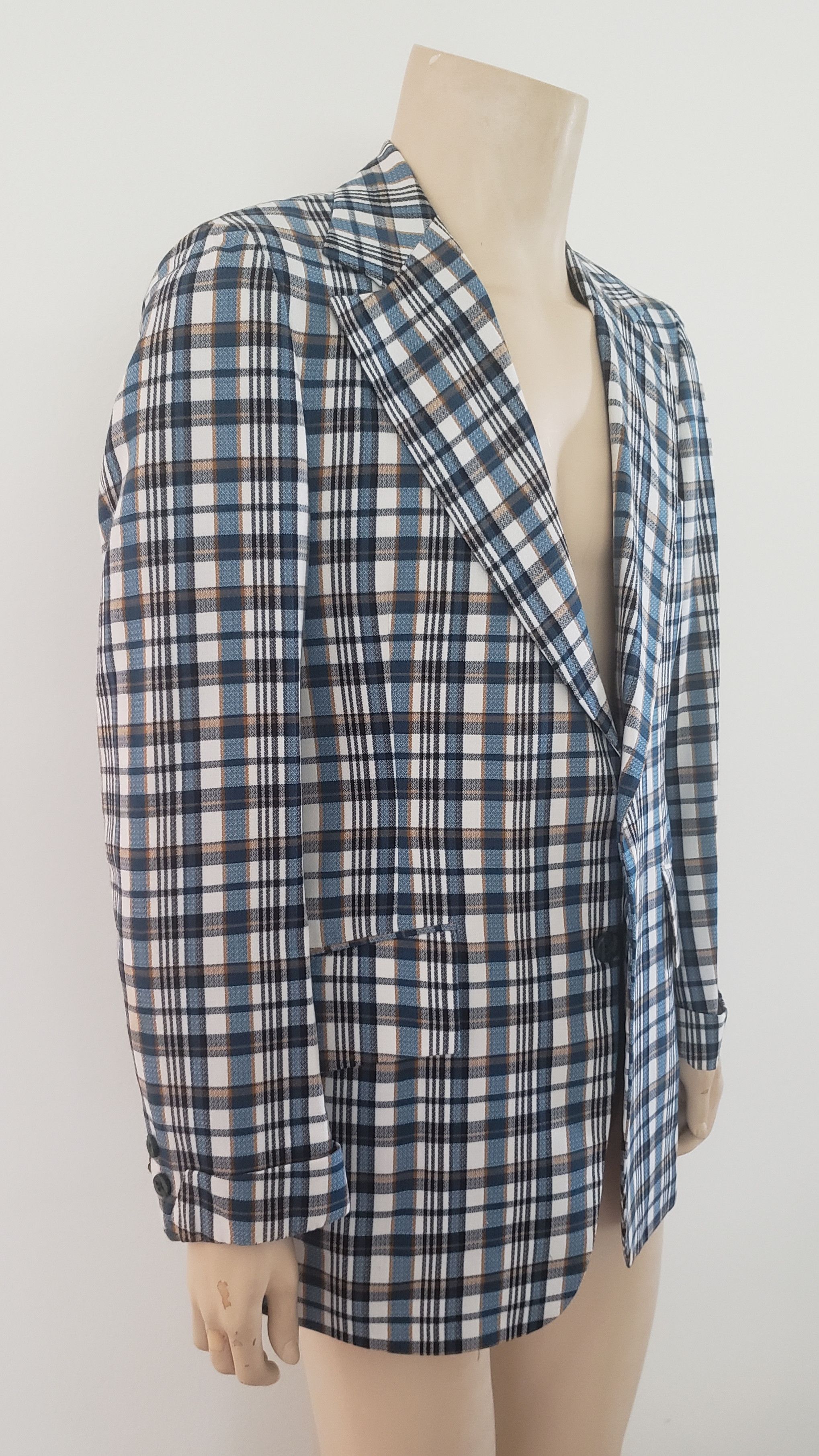 Vintage wild sport coat 40L vintage 1970s blue plaid Size 40L - 3 Thumbnail