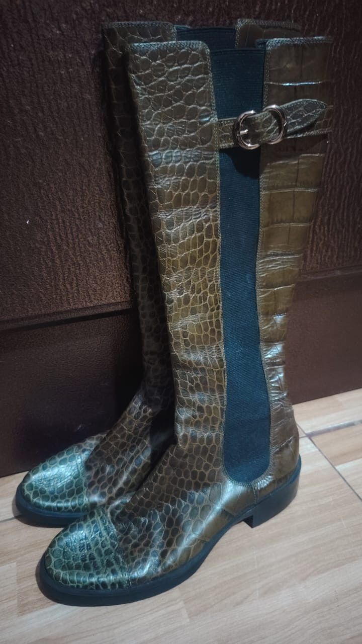 Giorgio Armani Emporio Armani Croc Embossed Knee High Boots Made In Italy Size US 6 / IT 36 - 2 Thumbnail