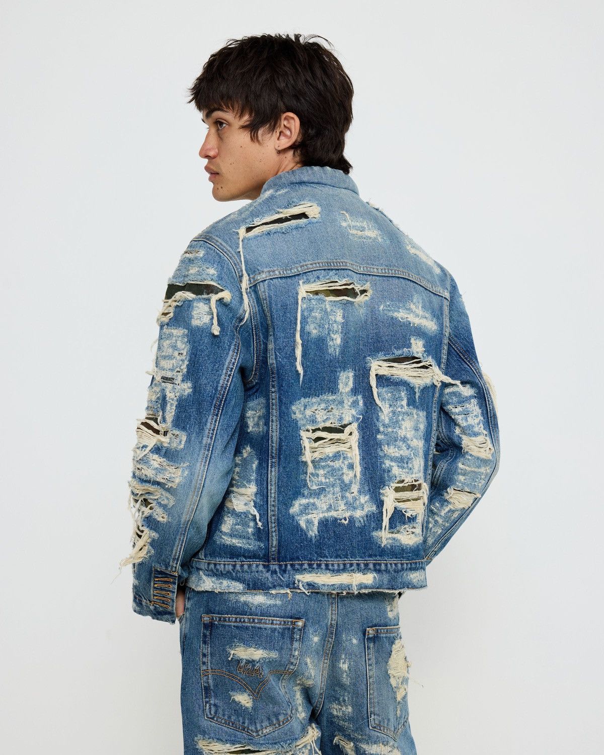 424 424 Collection Denim Trucker Blue Repaired Camo Size US L / EU 52-54 / 3 - 7 Thumbnail