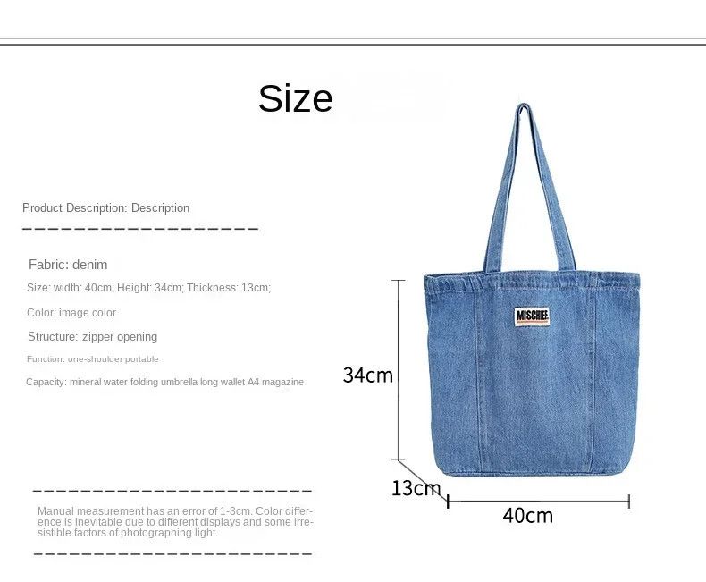 Japanese Brand Fashion denim tote bag shoulder bag Size ONE SIZE - 6 Thumbnail
