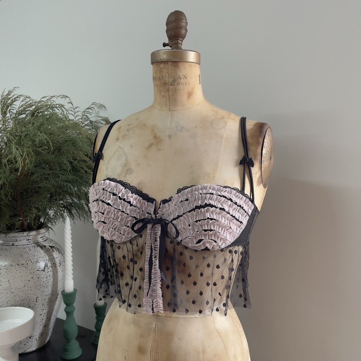 Victoria's Secret Romantic Black Mesh Open Front Bustier (36C/34D) Size ONE SIZE - 5 Thumbnail