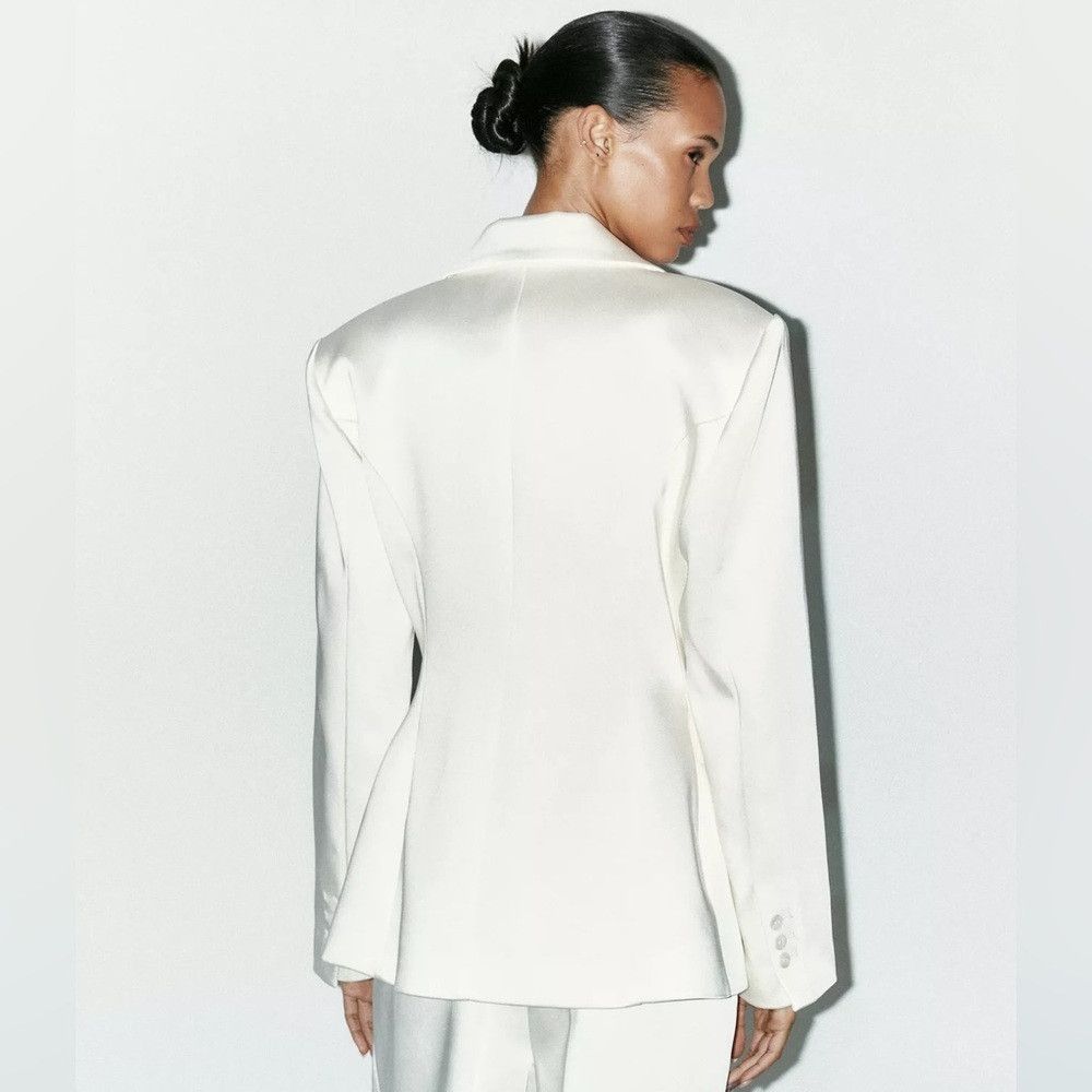 Zara ZARA OYSTER WHITE SATIN BLAZER Size M / US 6-8 / IT 42-44 - 5 Thumbnail