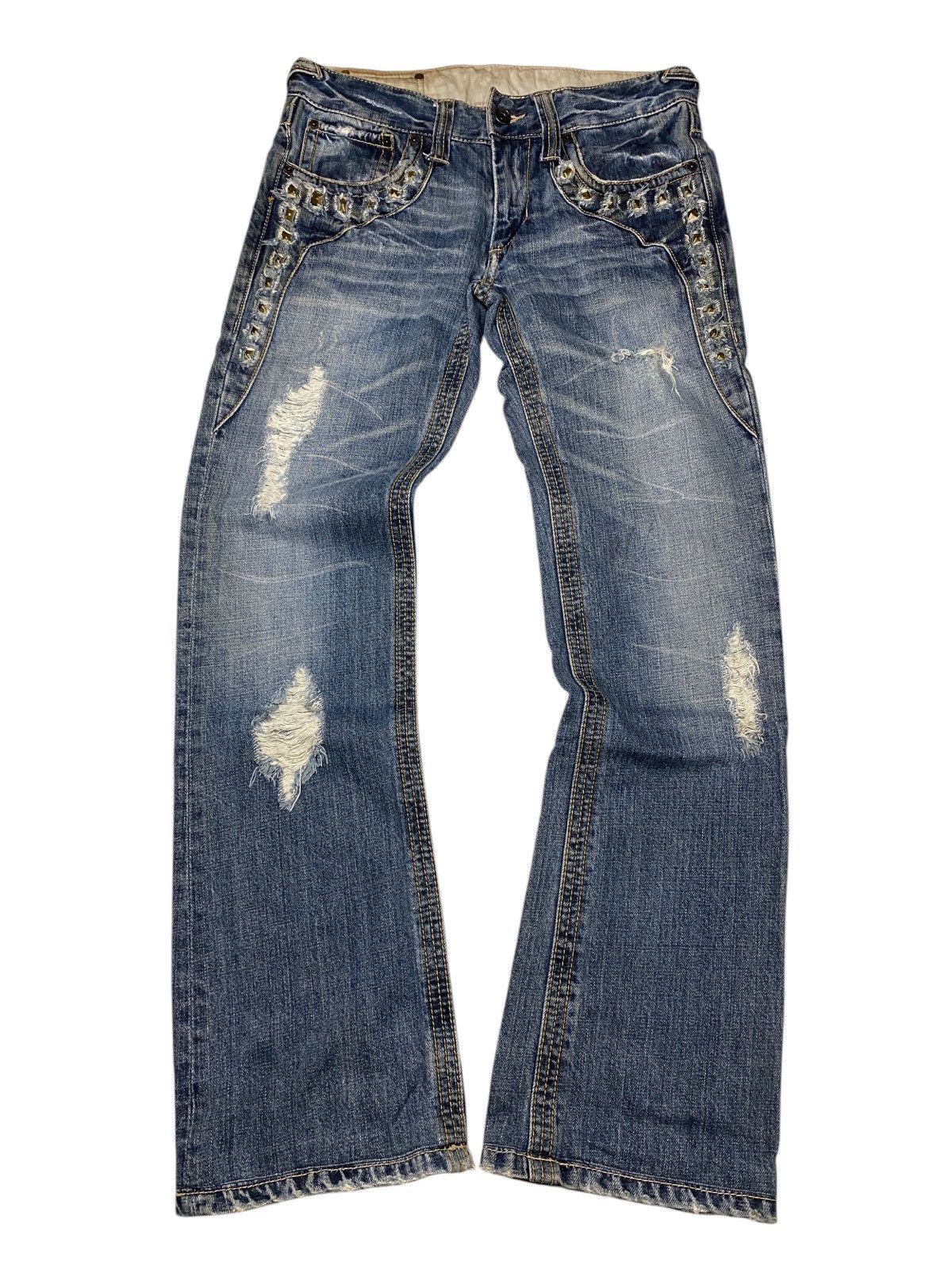 Tornado Mart 2000's Buffalo Studded Seawash Unfisinished Flared Jeans Size US 29 - 1 Thumbnail