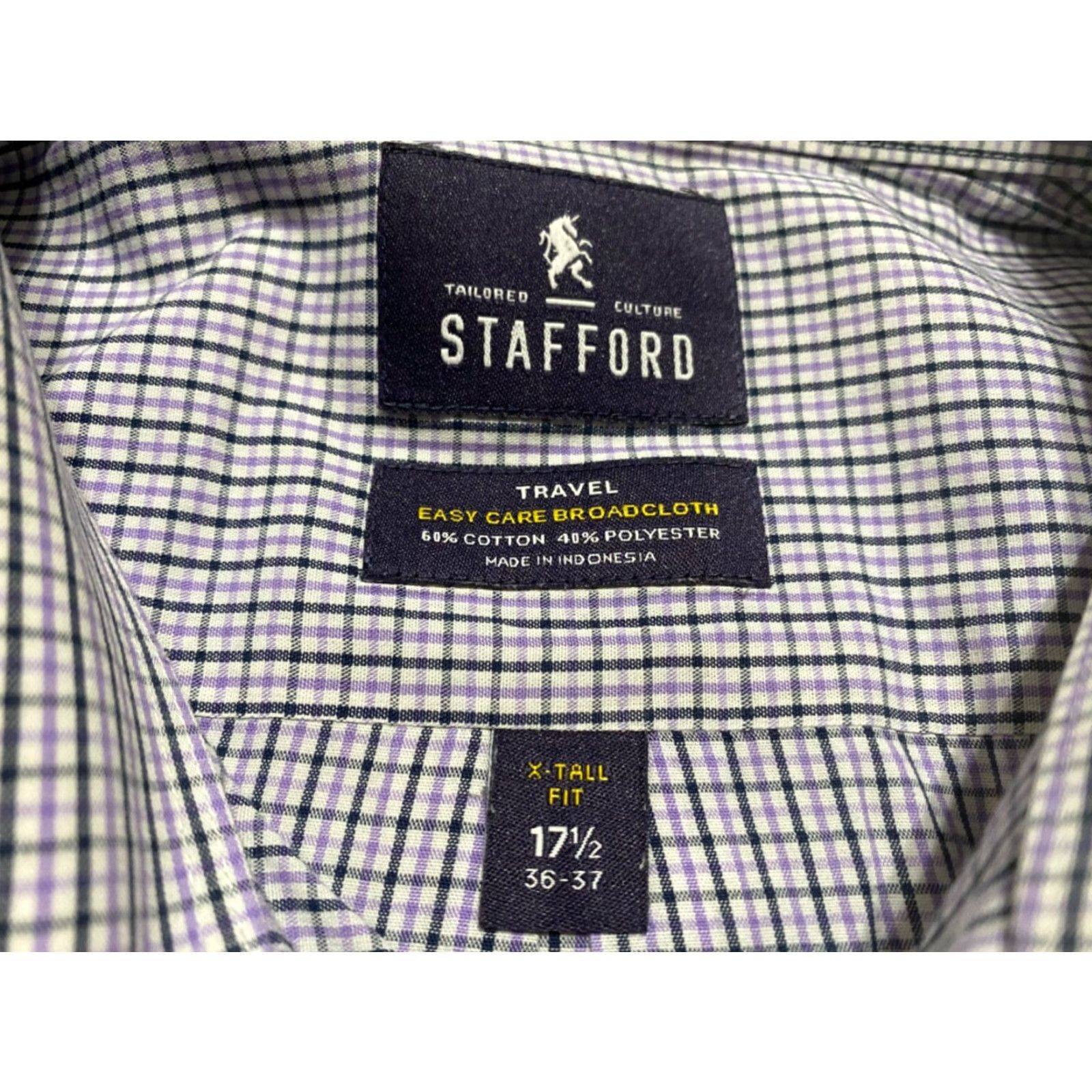 Stafford Stafford Shirt Men 17.5 Tall Multicolor Plaid L/S Button-Front Easy Care Size US XXL / EU 58 / 5 - 5 Thumbnail