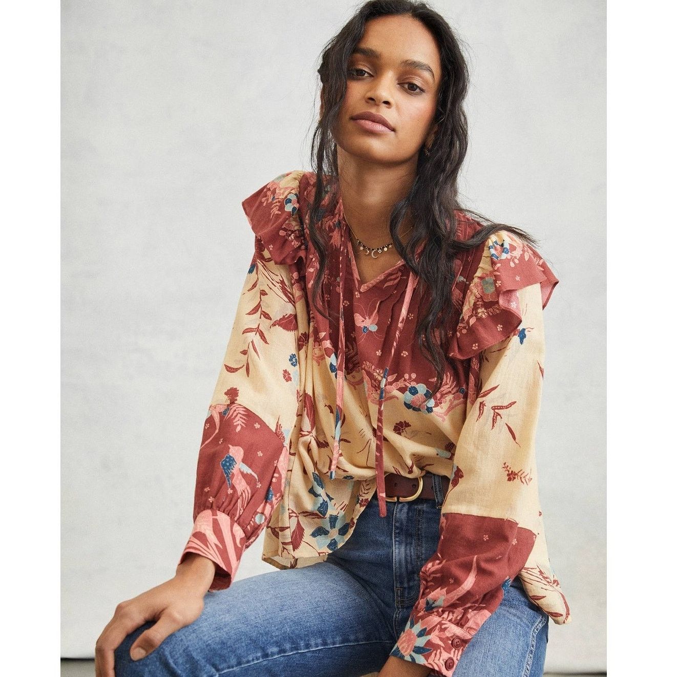 Anthropologie New Anthropologie Thessaly Ruffled Floral Blouse by Othilia Size S / US 4 / IT 40 - 1 Thumbnail