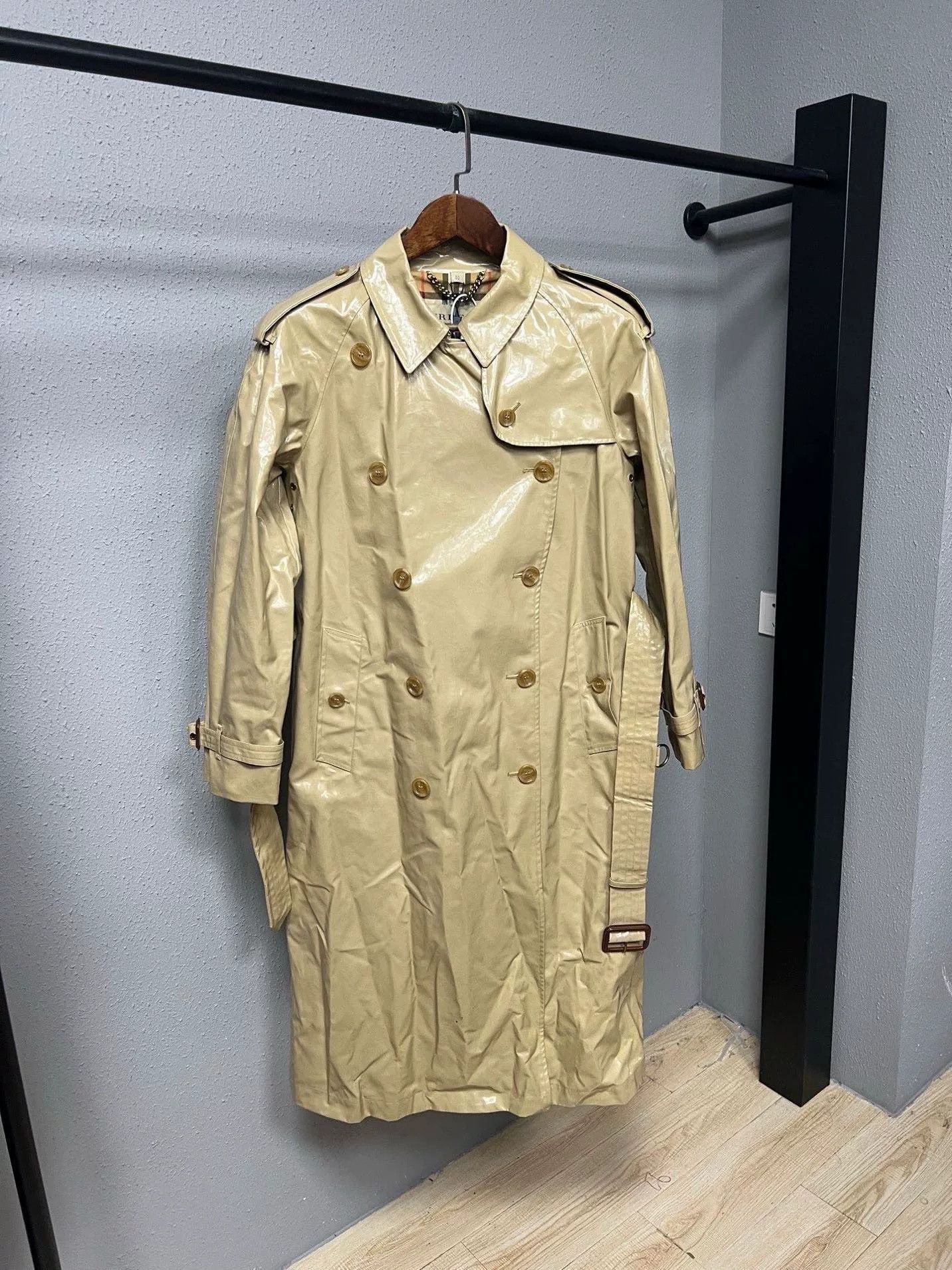Burberry Burberry Khaki PVC Glossy Check Trench Coat Size US M / EU 48-50 / 2 - 1 Thumbnail