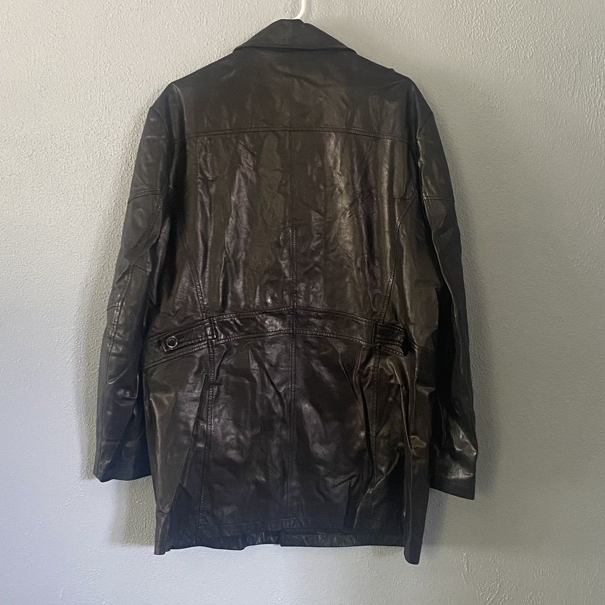 Vintage Langteng Black Leather Trench Coat Overcoat Men’s Size 5XL/L Size US L / EU 52-54 / 3 - 2 Thumbnail