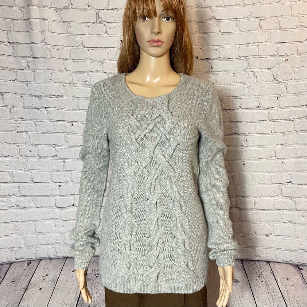 Laundry by Shelli Segal Laundry By Shelli Segal Cashmere Cable Grey Sweater Size L Size L / US 10 / IT 46 - 1 Thumbnail