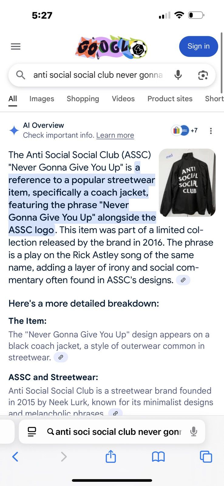 Anti Social Social Club Anti Social Social Club Never Gonna Give You Up coach jacket Size US M / EU 48-50 / 2 - 7 Thumbnail