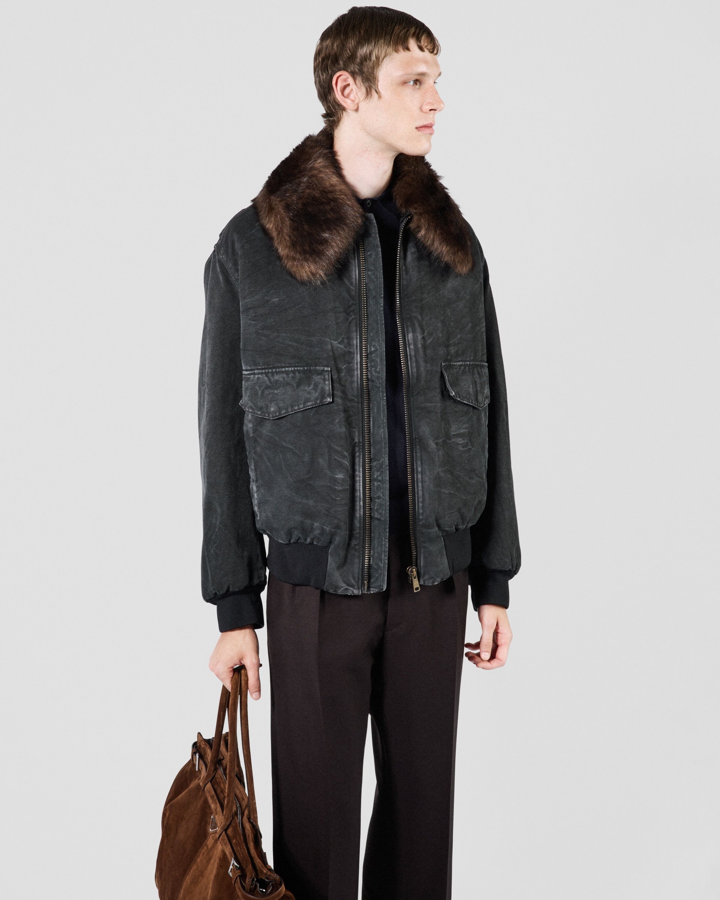 Prada o1mt1gz0226 Cotton Blouson Jacket With Shearling Collar Size US L / EU 52-54 / 3 - 3 Thumbnail