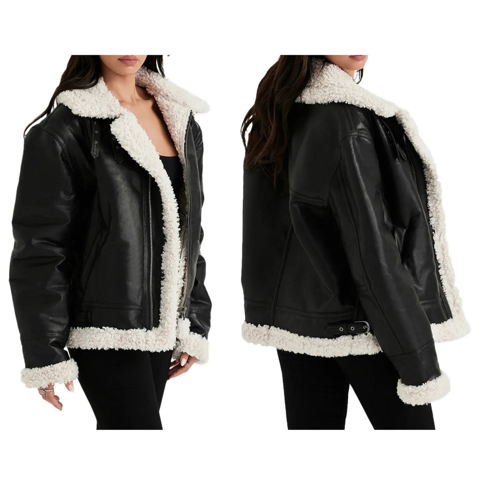House of CB HOUSE OF CB Madden Faux Leather Jacket Faux Shearling (S) Size S / US 4 / IT 40 - 17 Thumbnail