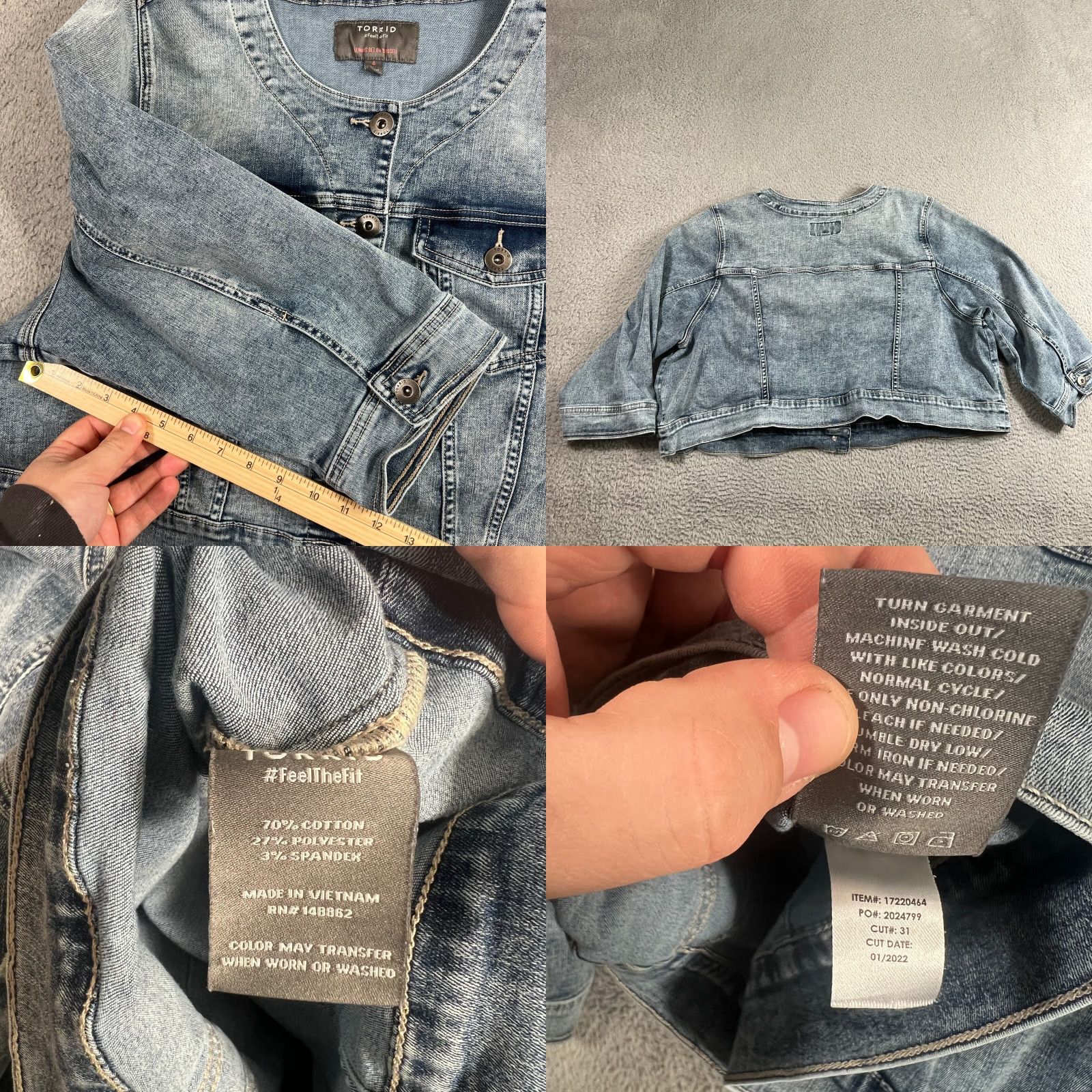Torrid VINTAGE Torrid Denim Jacket Women Sz 4 Cropped Moto Style Blue Cotton Short Sleeve Buttons Size 27" / US 4 / IT 40 - 8 Thumbnail