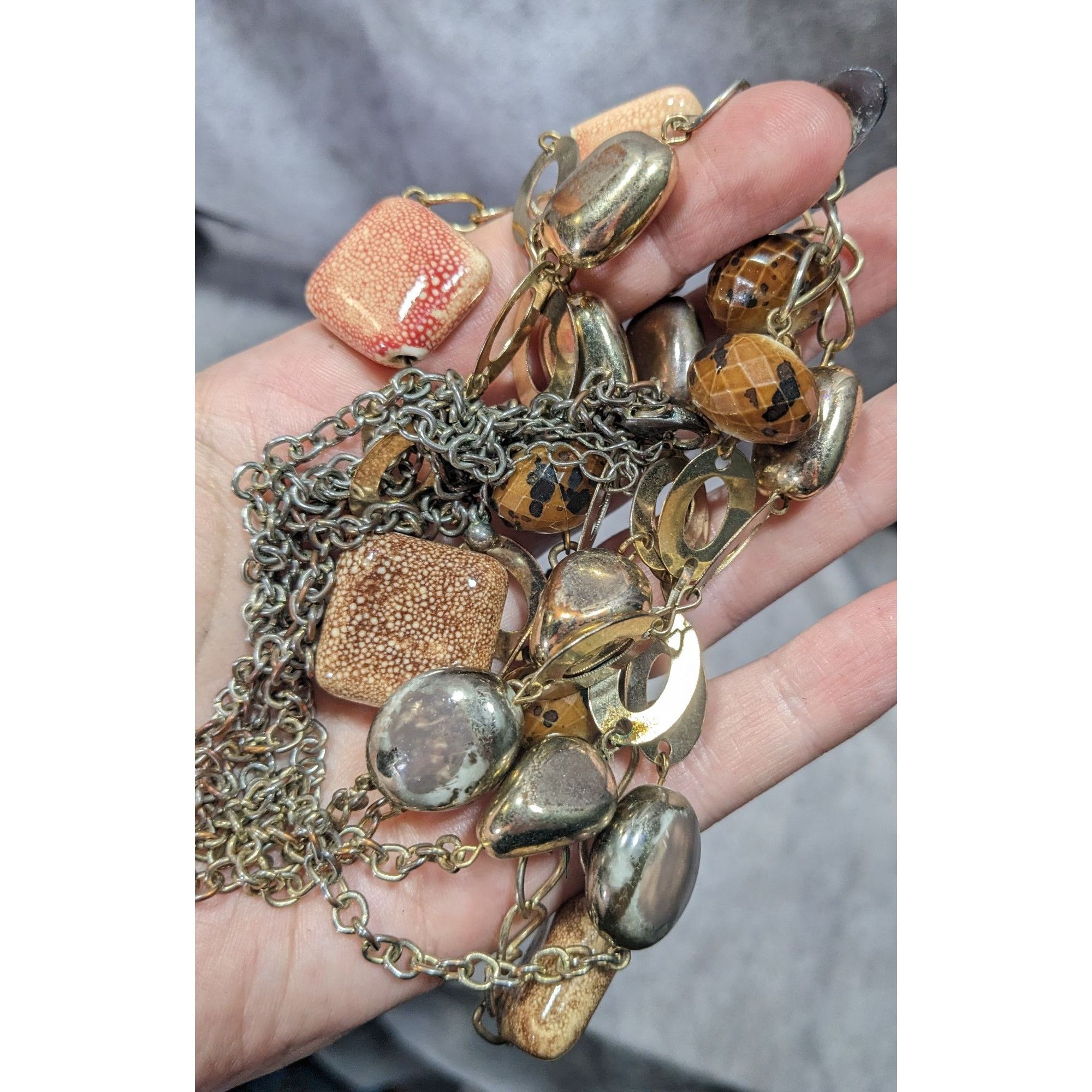 Other Retro Chunky Ceramic Glass And Metal Layered Necklace Size ONE SIZE - 7 Thumbnail