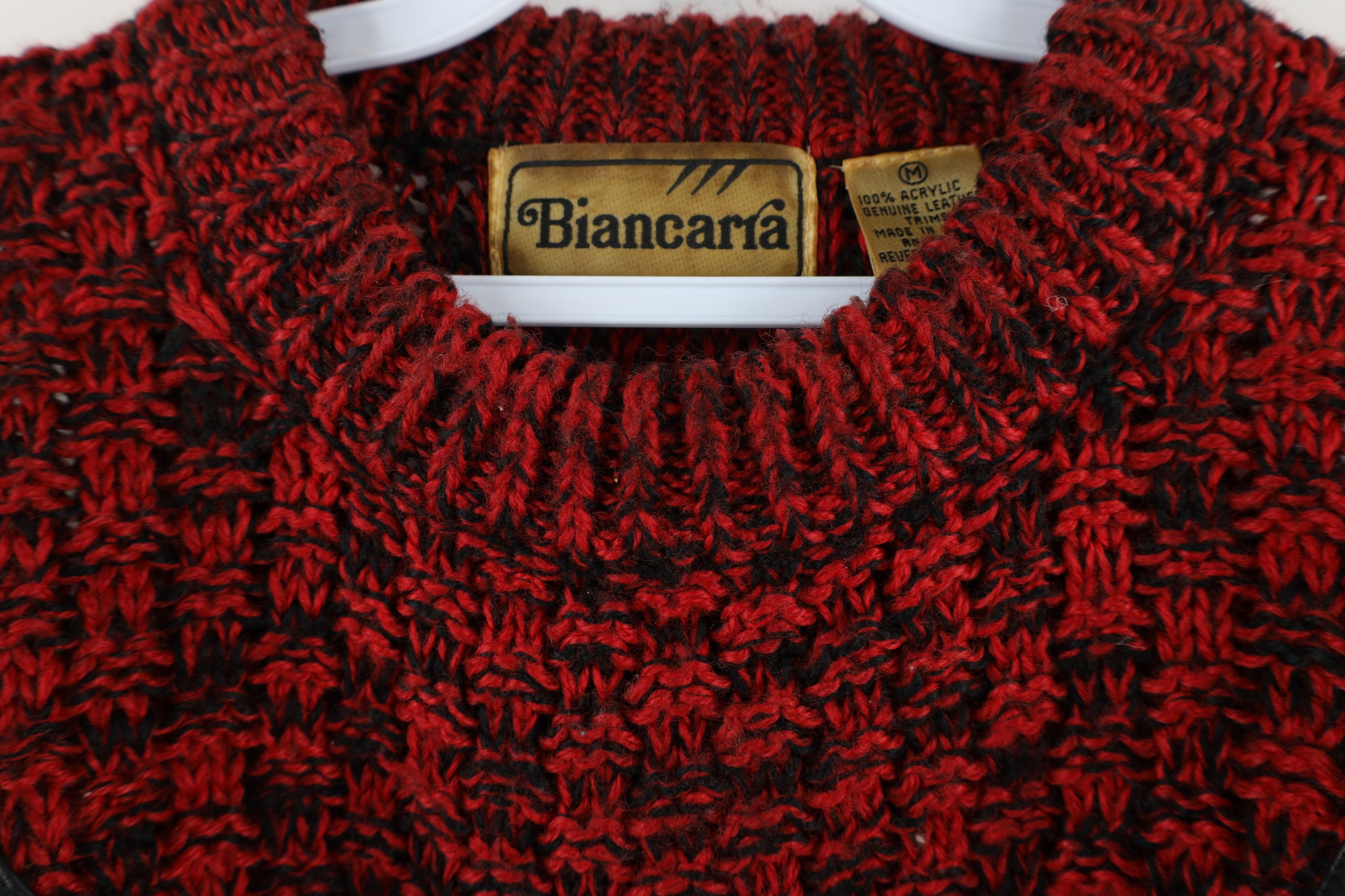 Vintage Vintage 90s Streetwear Leather Trim Crochet Knit Sweater Size US M / EU 48-50 / 2 - 8 Thumbnail