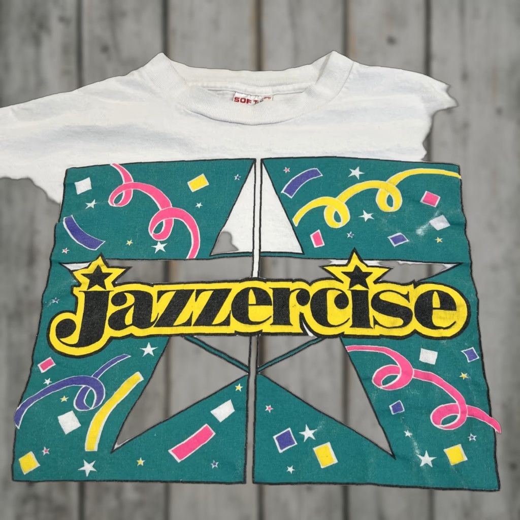 Vintage VINTAGE Y2K Jazzercise Shirt XL White Neon Single Stitch Unisex 1990s Graphic Tee Made USA Size US XL / EU 56 / 4 - 1 Thumbnail