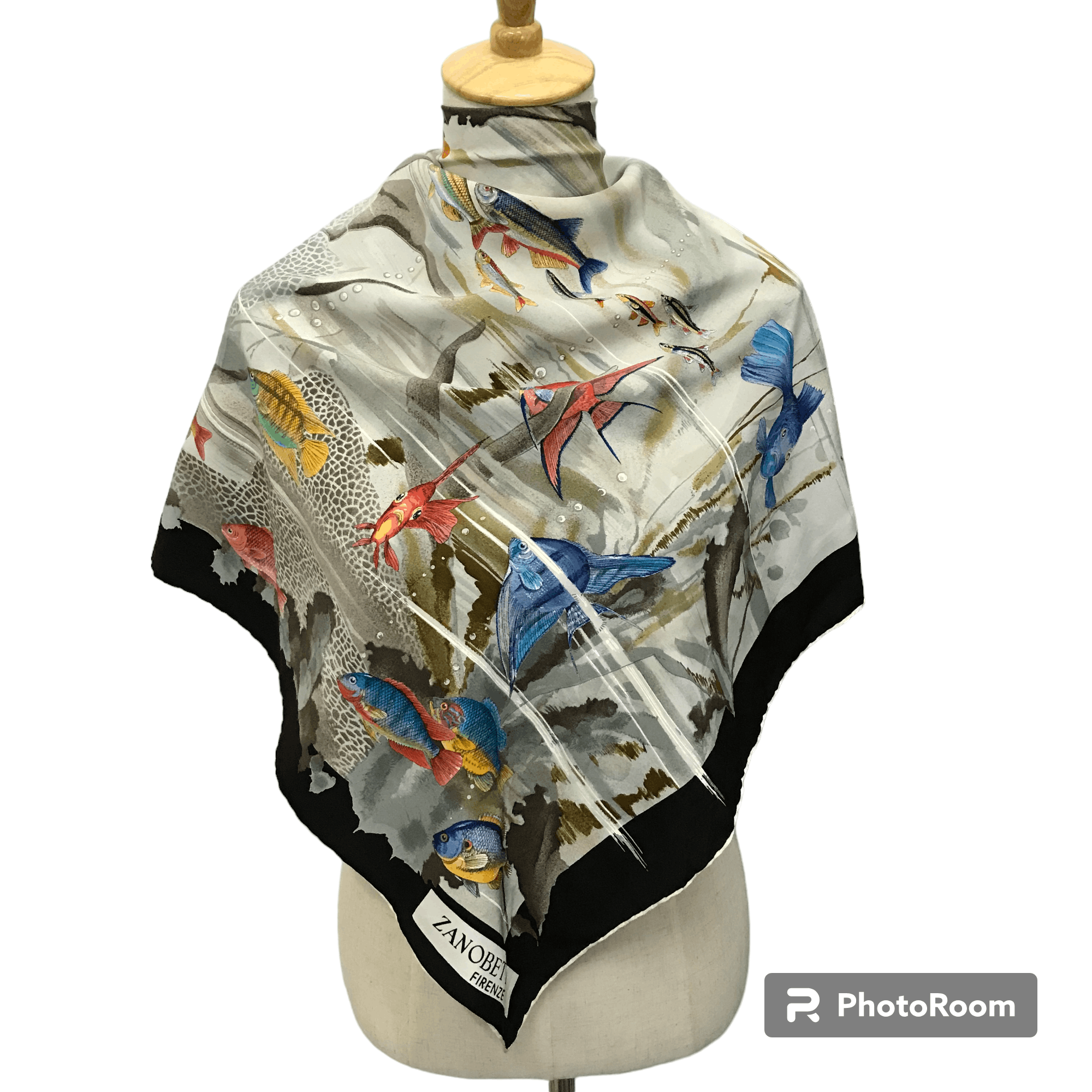 image of Archival Clothing x Vintage Zanobetti Firanze Fishes Silk Scarf M177, Men's
