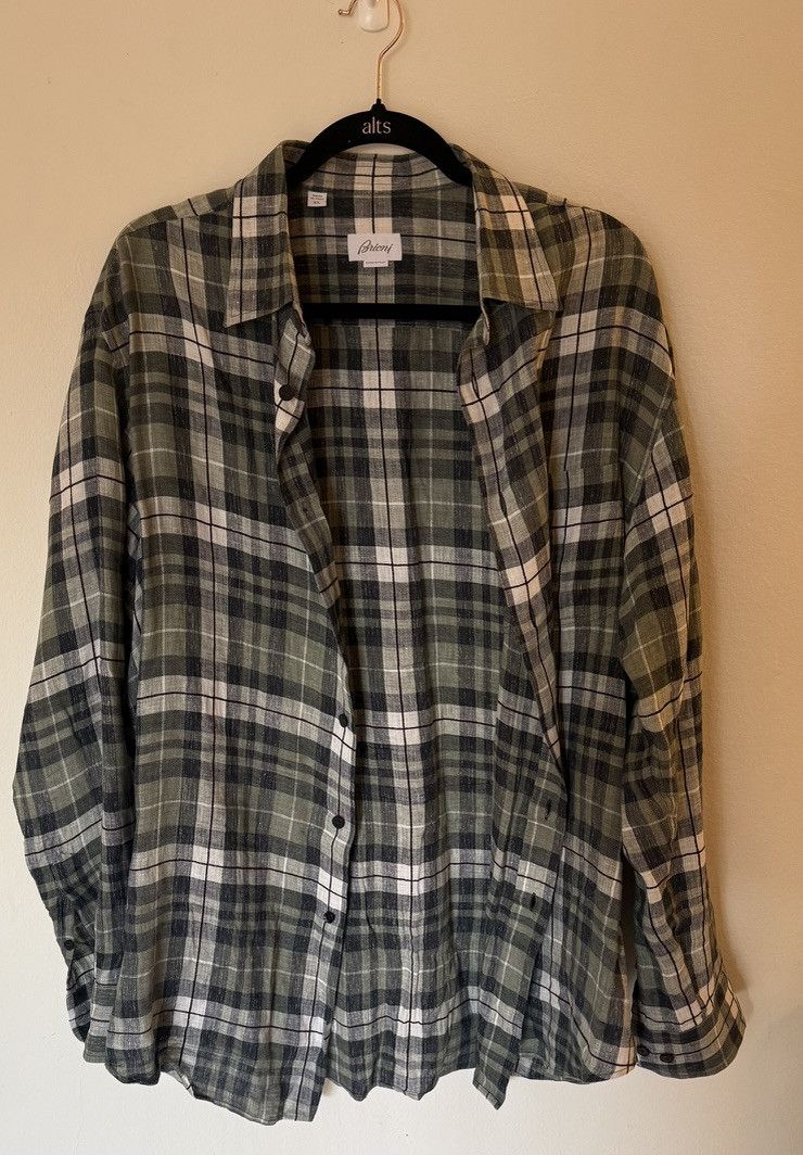 Brioni Brioni Green Plaid Linen Shirt Size US XL / EU 56 / 4 - 1 Thumbnail