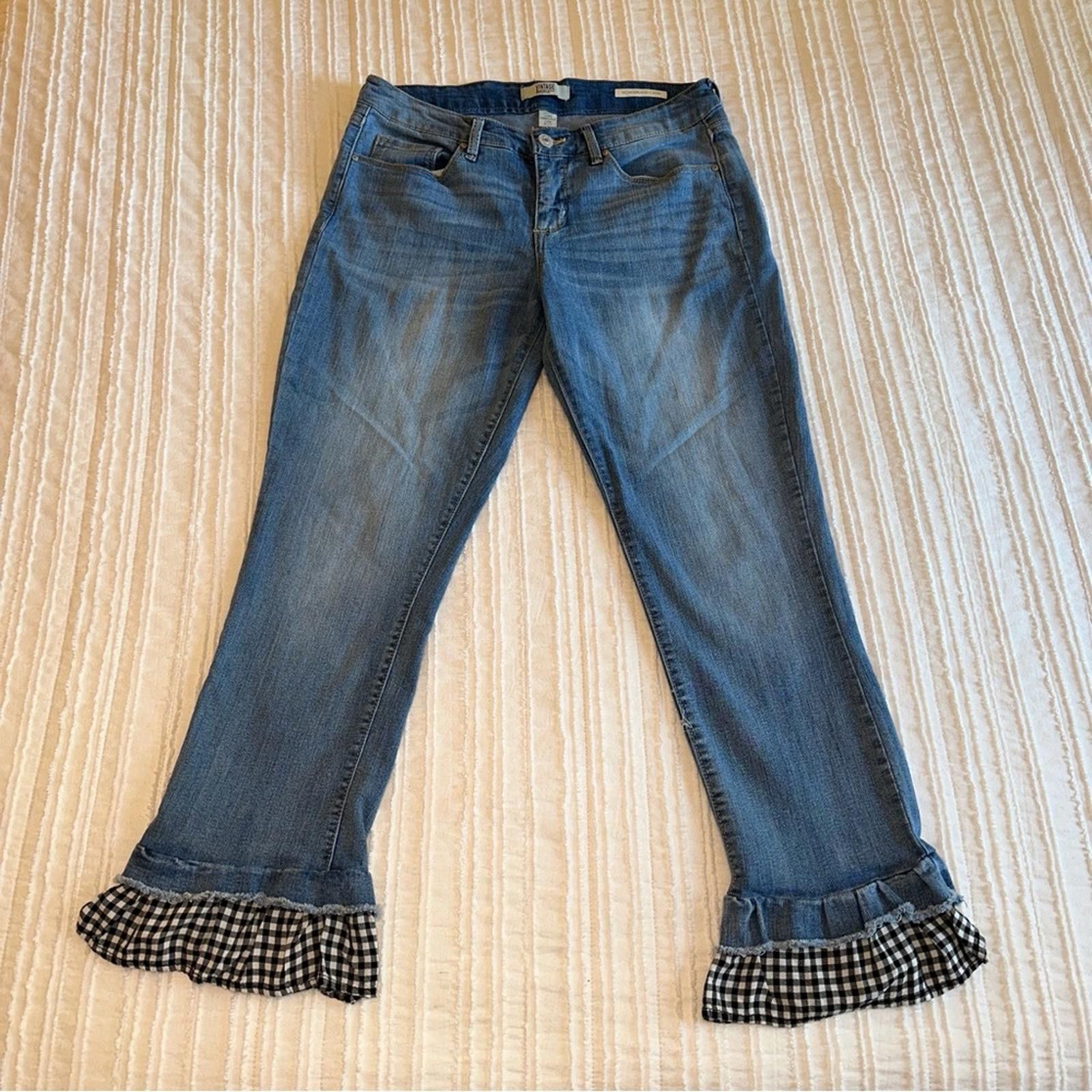 Other American Vintage 8/29 Gingham Wonderland Capri Ruffle Denim Size 30" / US 8 / IT 44 - 2 Thumbnail