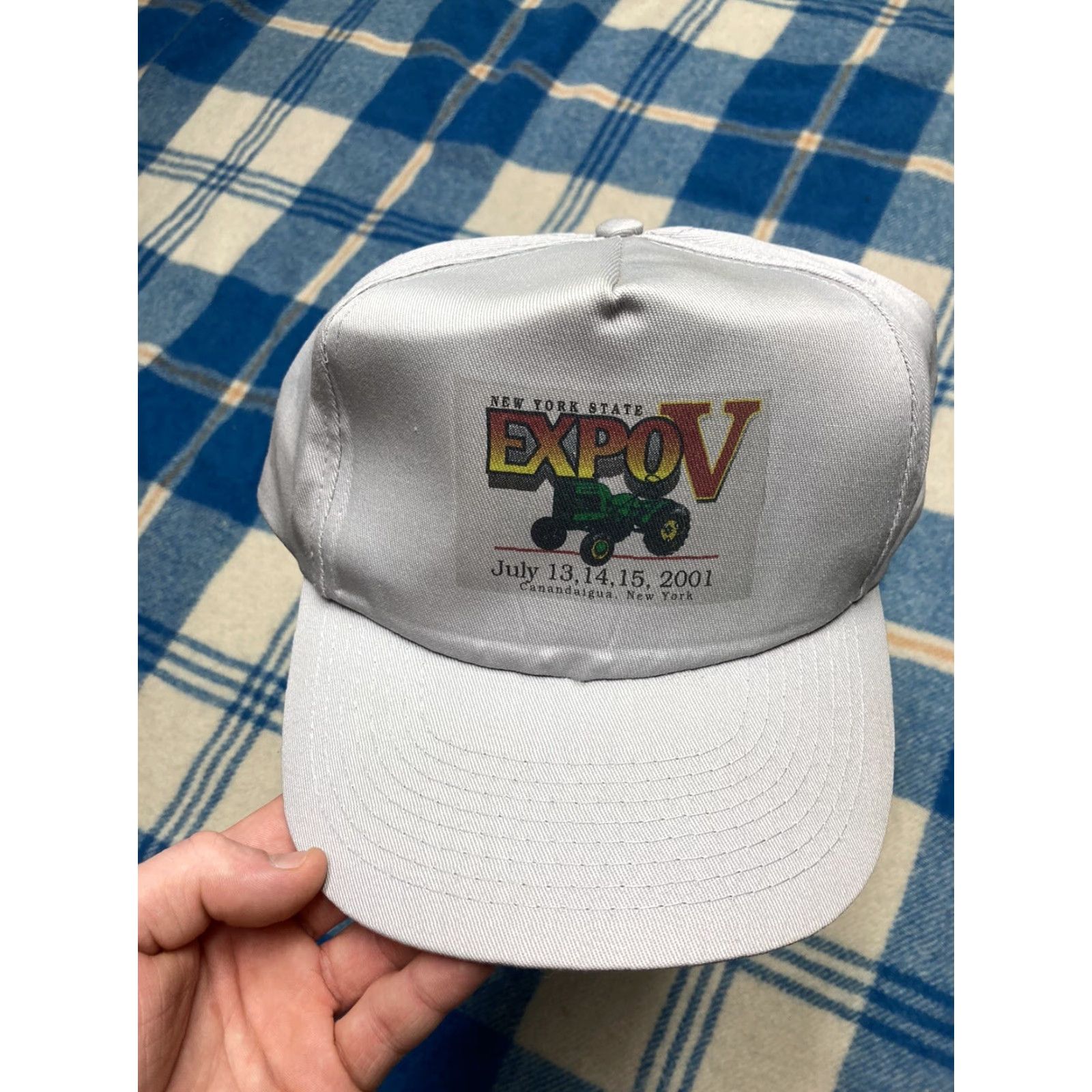 John Deere VINTAGE John Deere Trucker Hat, Adjustable, Gray, NY State Antique Tractor Expo Farm Cap, Mens, SnapBack Size ONE SIZE - 2 Thumbnail