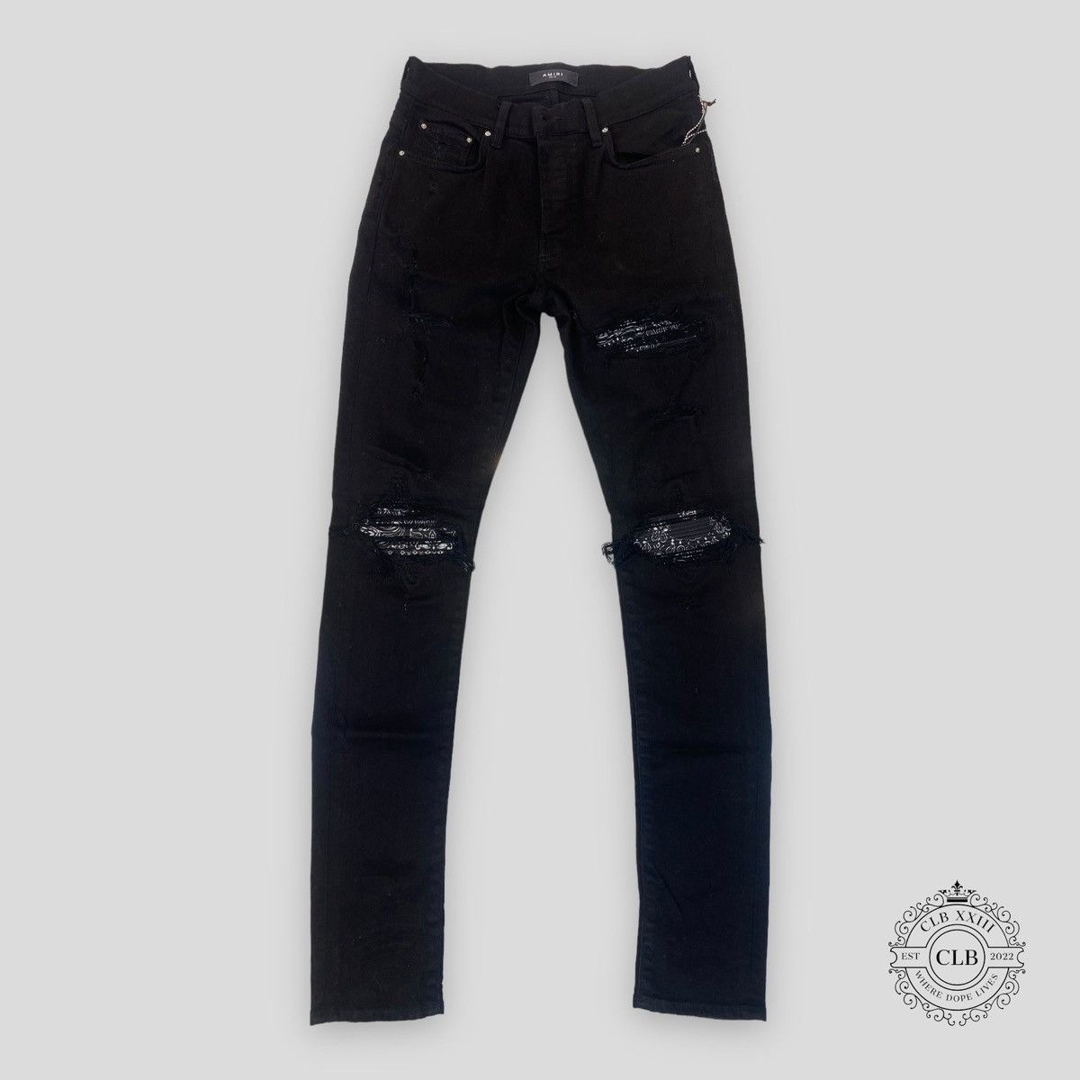 image of Amiri Mx1 Black Bandana Patch Jeans In Black, Men's (Size 38)