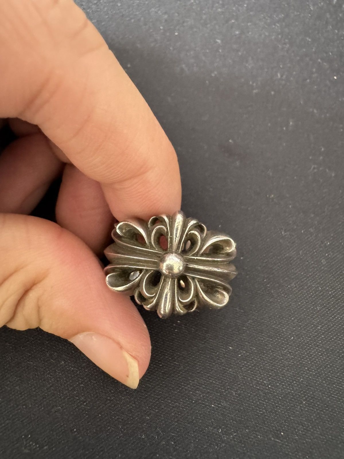 Chrome heart double floral ring