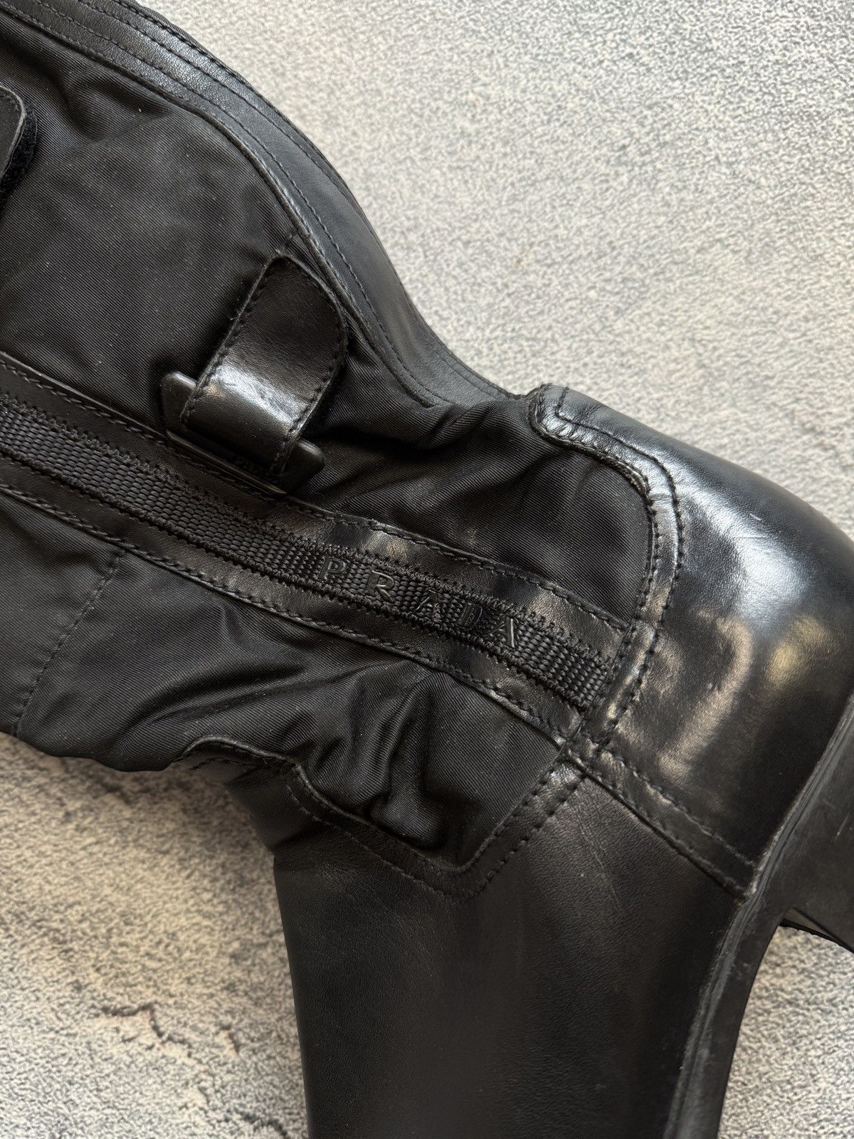 Prada Prada Black Leather Nylon Tall Zip Boots Size 38 Size US 8 / IT 38 - 7 Thumbnail