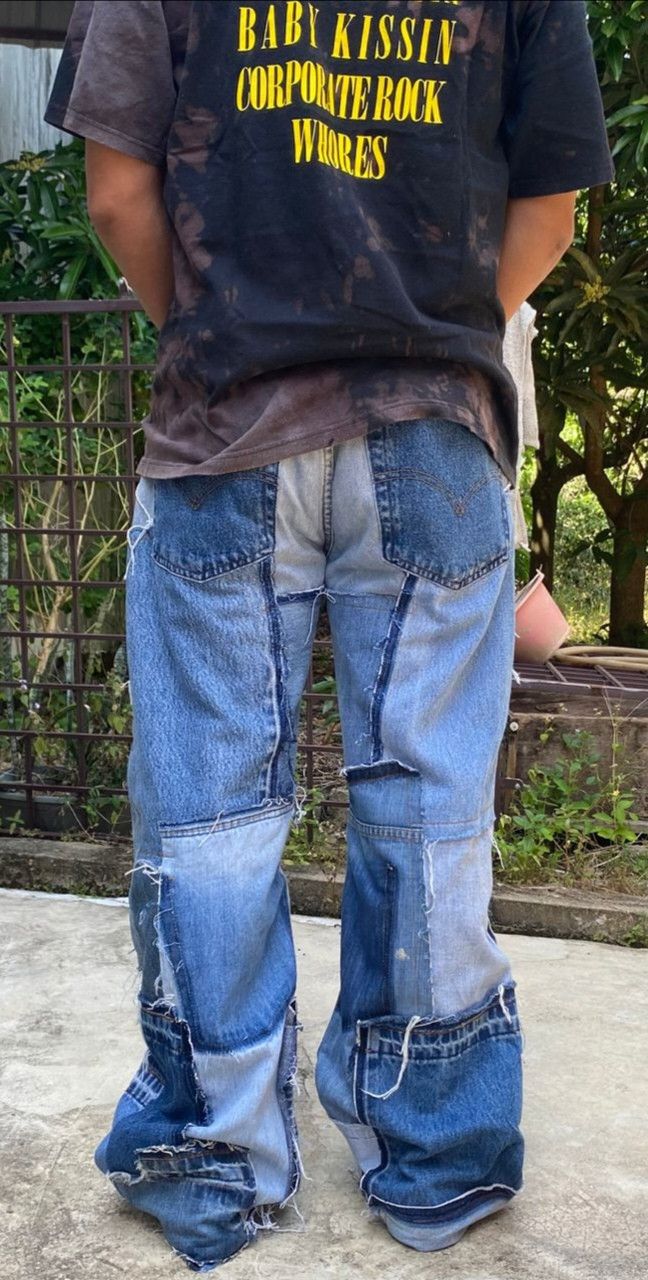 Levi's Vintage Levis 550 Relaxed Fit Patchwork Reworked Denim Size US 33 - 4 Thumbnail